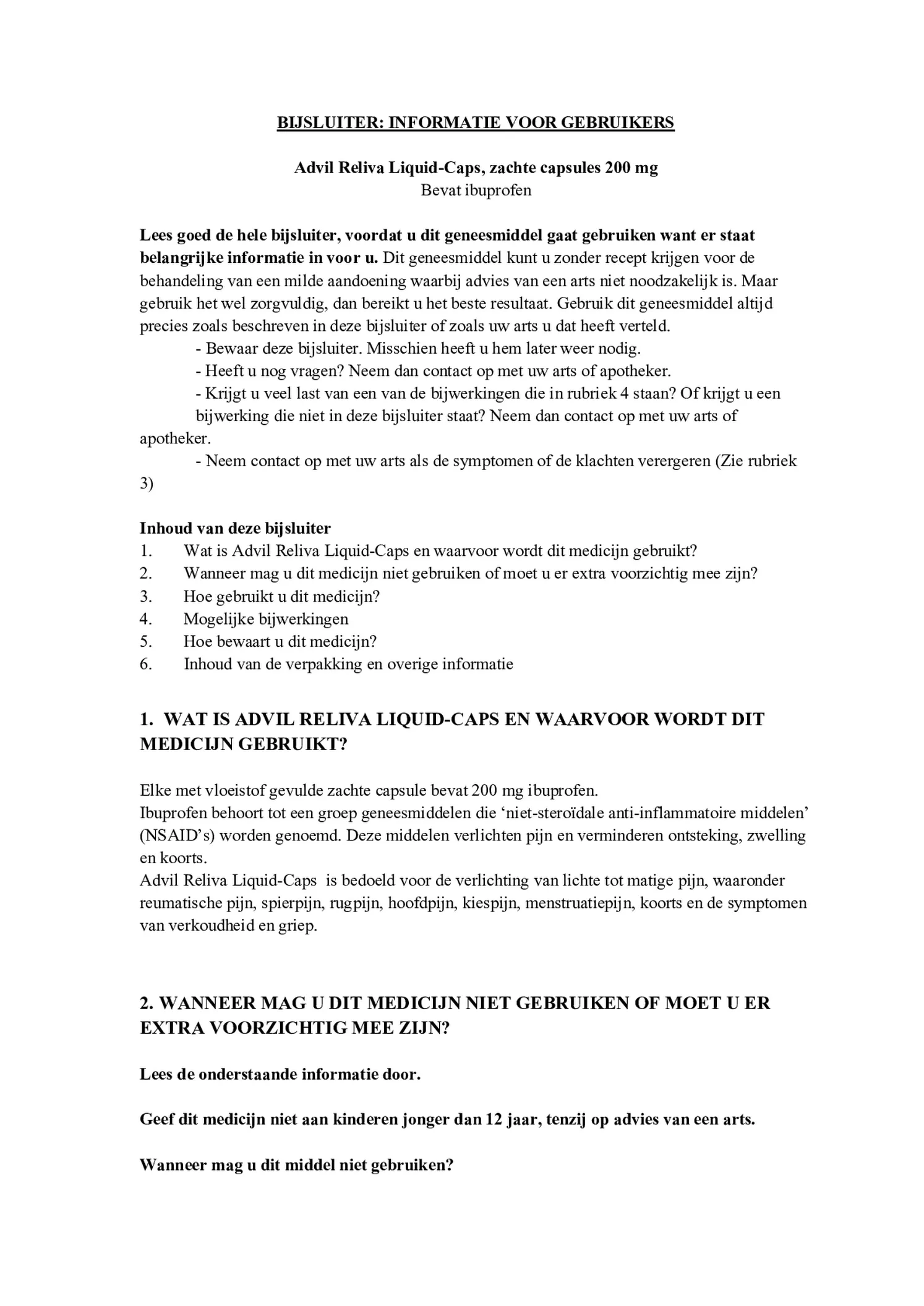 Reliva Liquid Capsules 200 mg - voor pijn en koorts afbeelding van document #1, bijsluiter