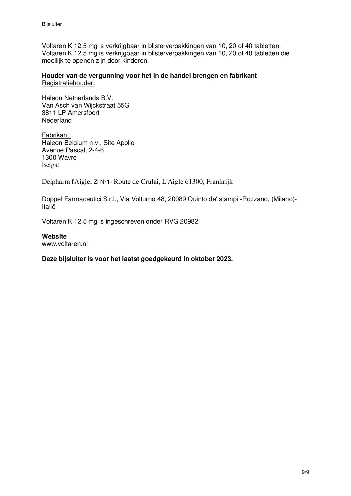K 12,5 mg pijnstiller Filmomhulde Tabletten Diclofenac-Kalium afbeelding van document #9, bijsluiter