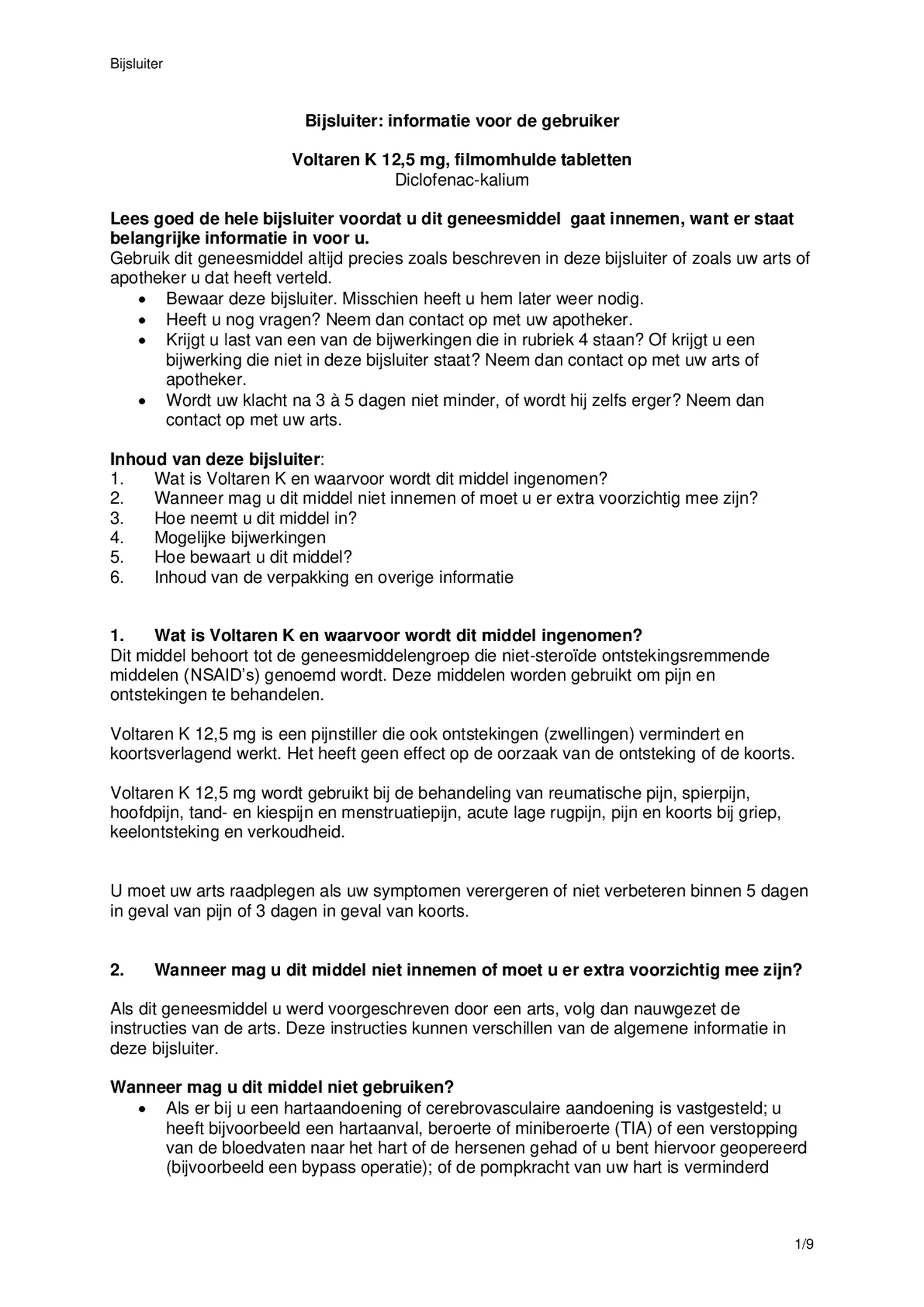 K 12,5 mg pijnstiller Filmomhulde Tabletten Diclofenac-Kalium afbeelding van document #1, bijsluiter