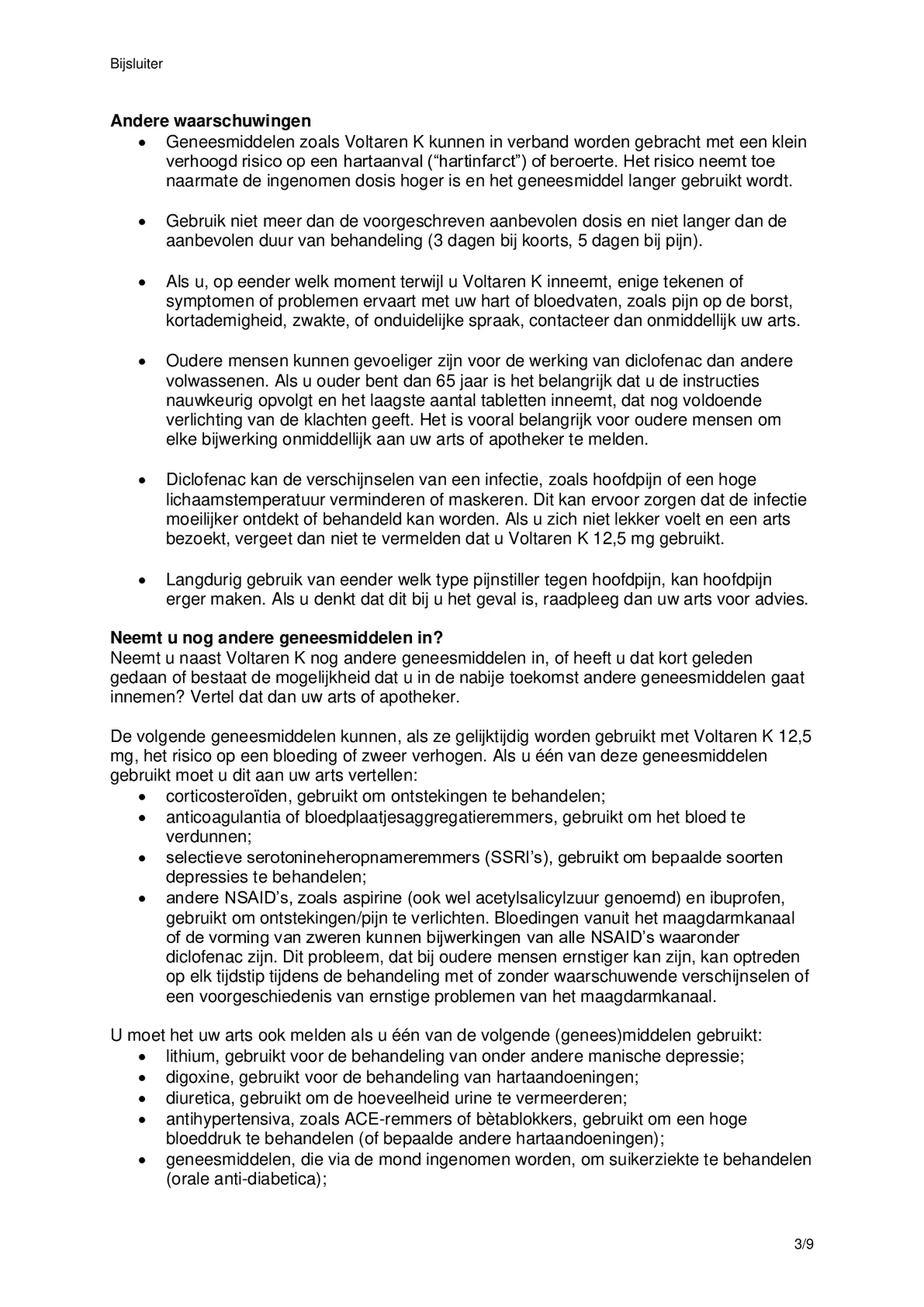 K 12,5 mg pijnstiller Filmomhulde Tabletten Diclofenac-Kalium afbeelding van document #3, bijsluiter