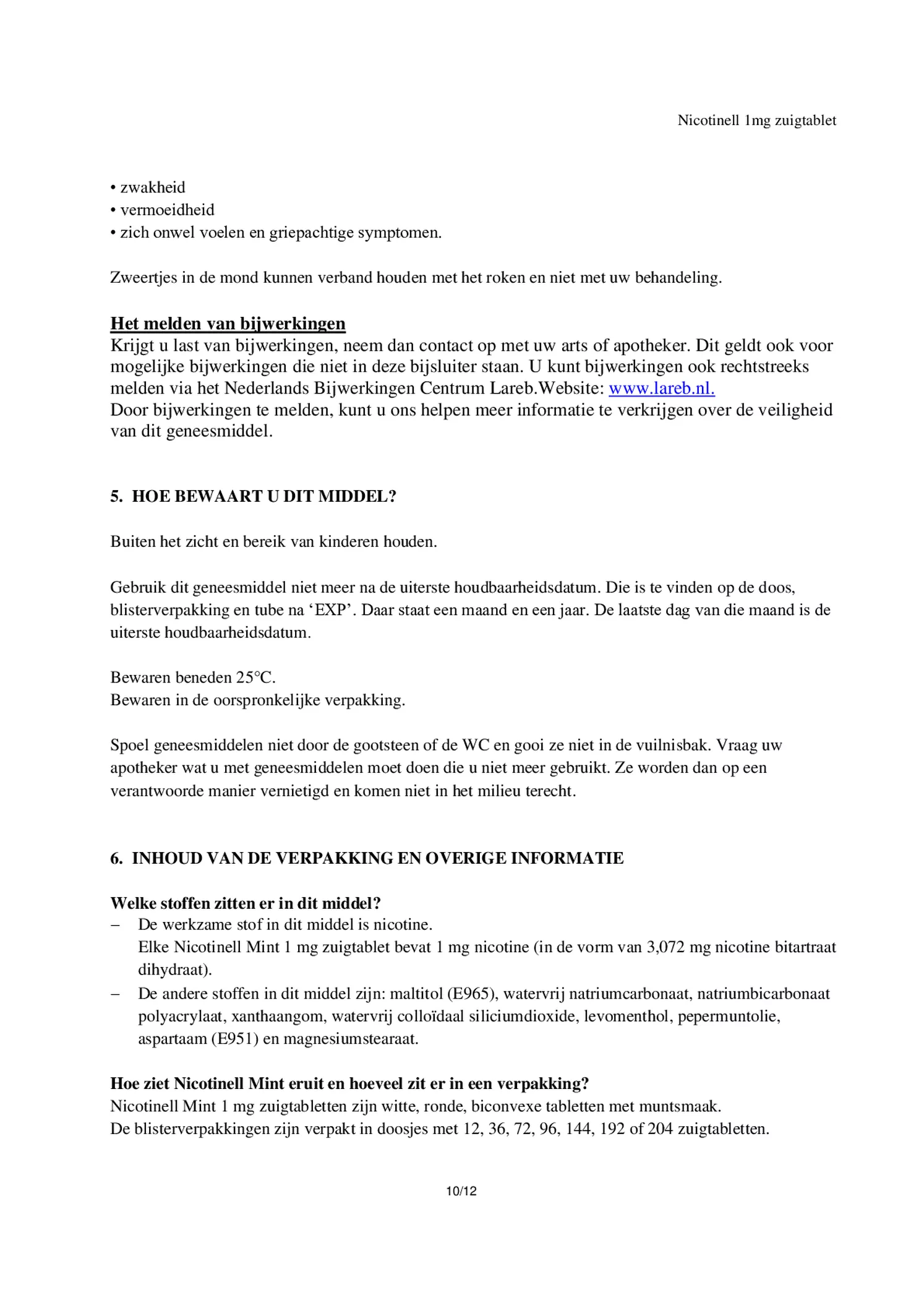 Zuigtablet Mint 1 mg -  voor stoppen met roken afbeelding van document #10, bijsluiter