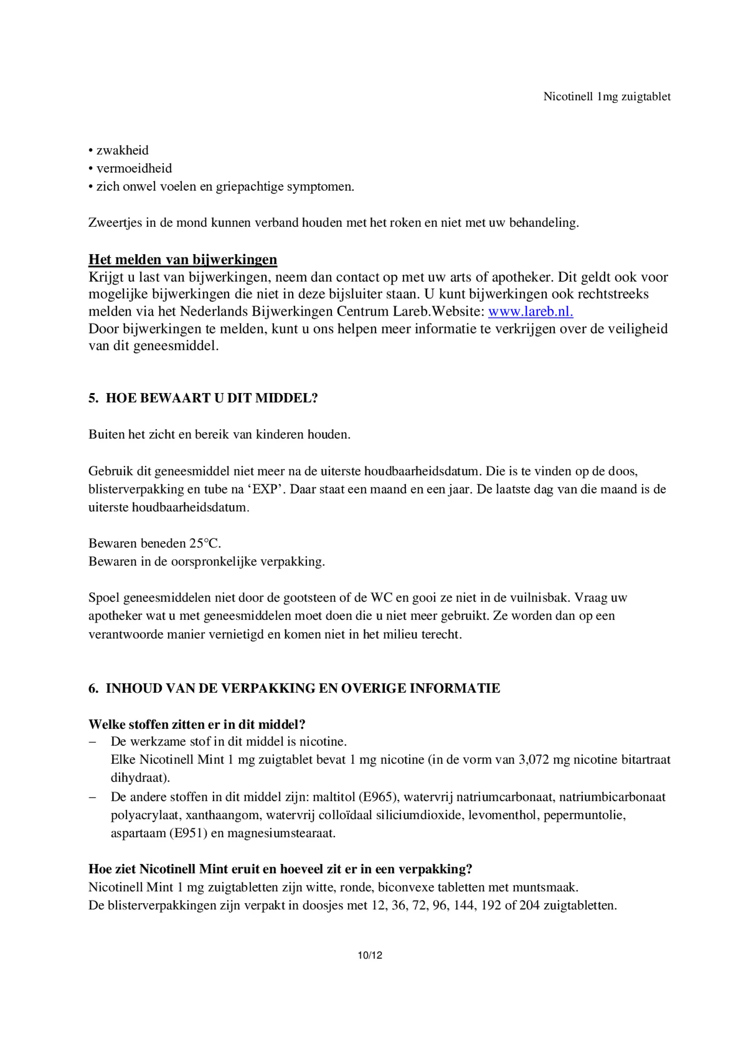 Zuigtablet Mint 1 mg -  voor stoppen met roken afbeelding van document #10, bijsluiter