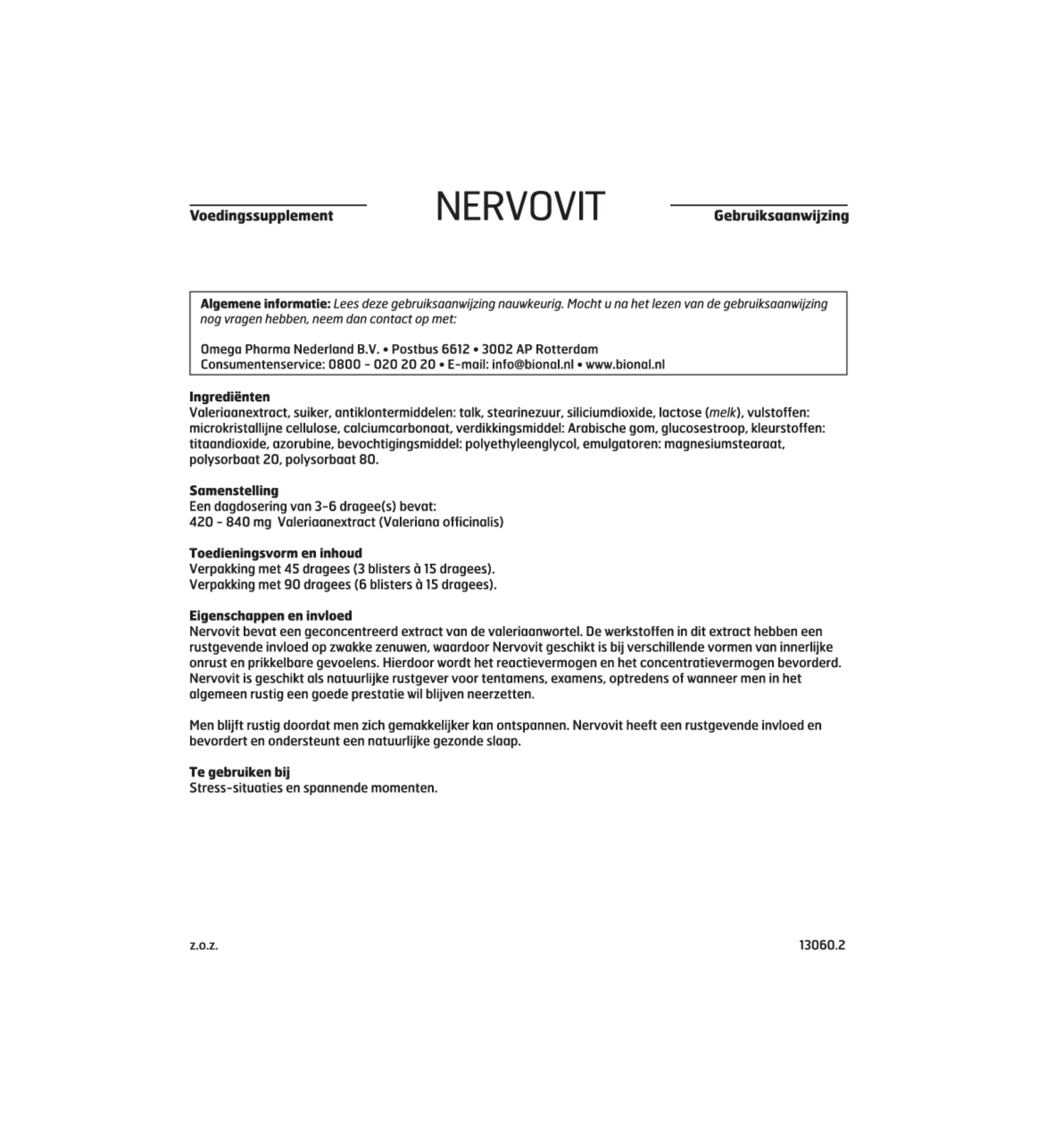 Nervovit Tabletten afbeelding van document #1, gebruiksaanwijzing