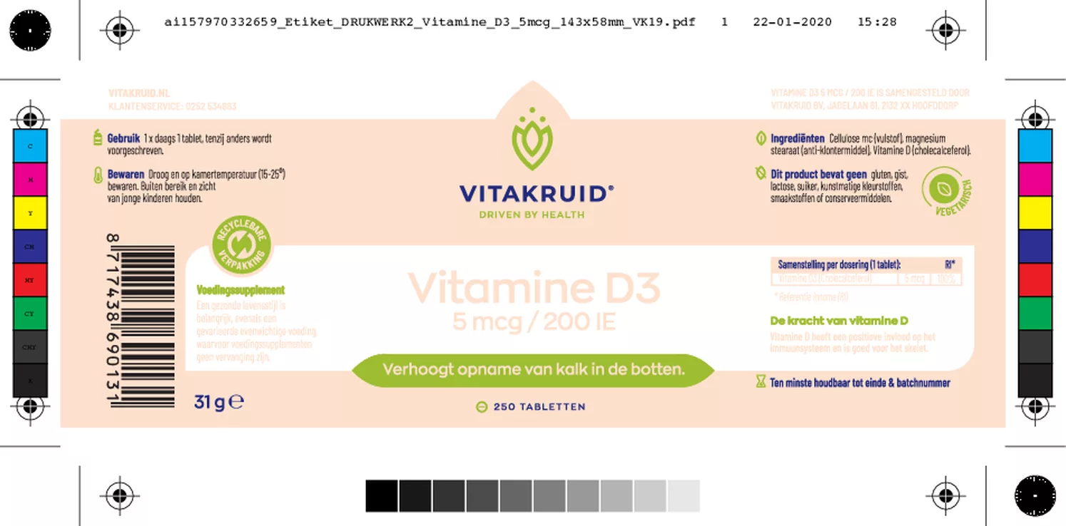 Vitamine D3 5 mcg / 200 IE afbeelding van document #1, etiket
