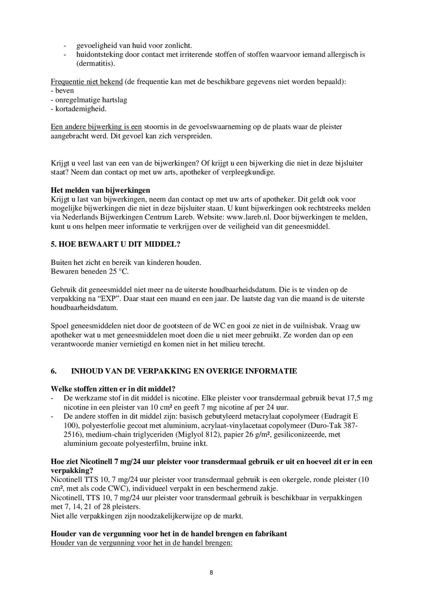 Pleisters 7 mg - voor stoppen met roken afbeelding van document #8, bijsluiter