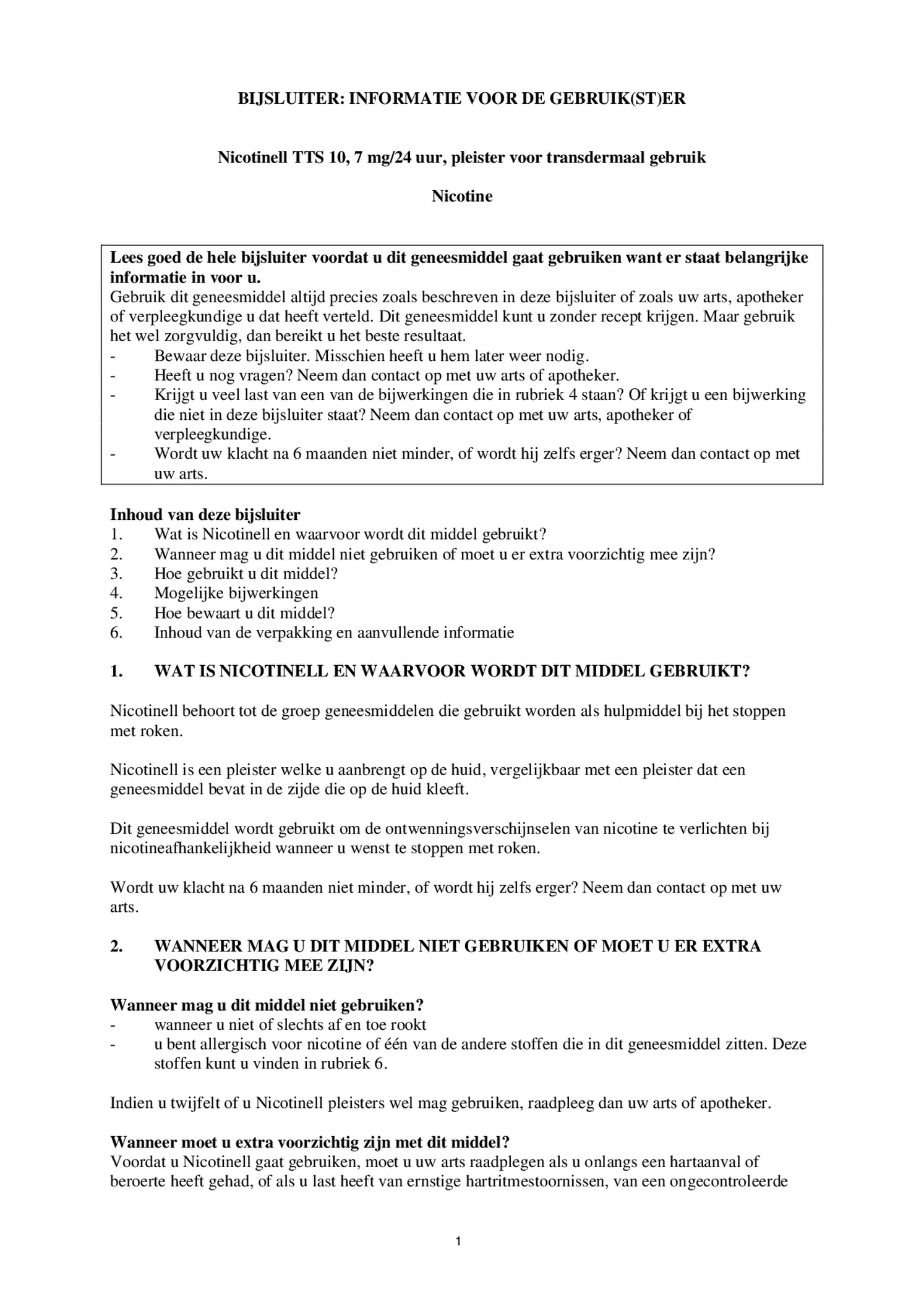 Pleisters 7 mg - voor stoppen met roken afbeelding van document #1, bijsluiter