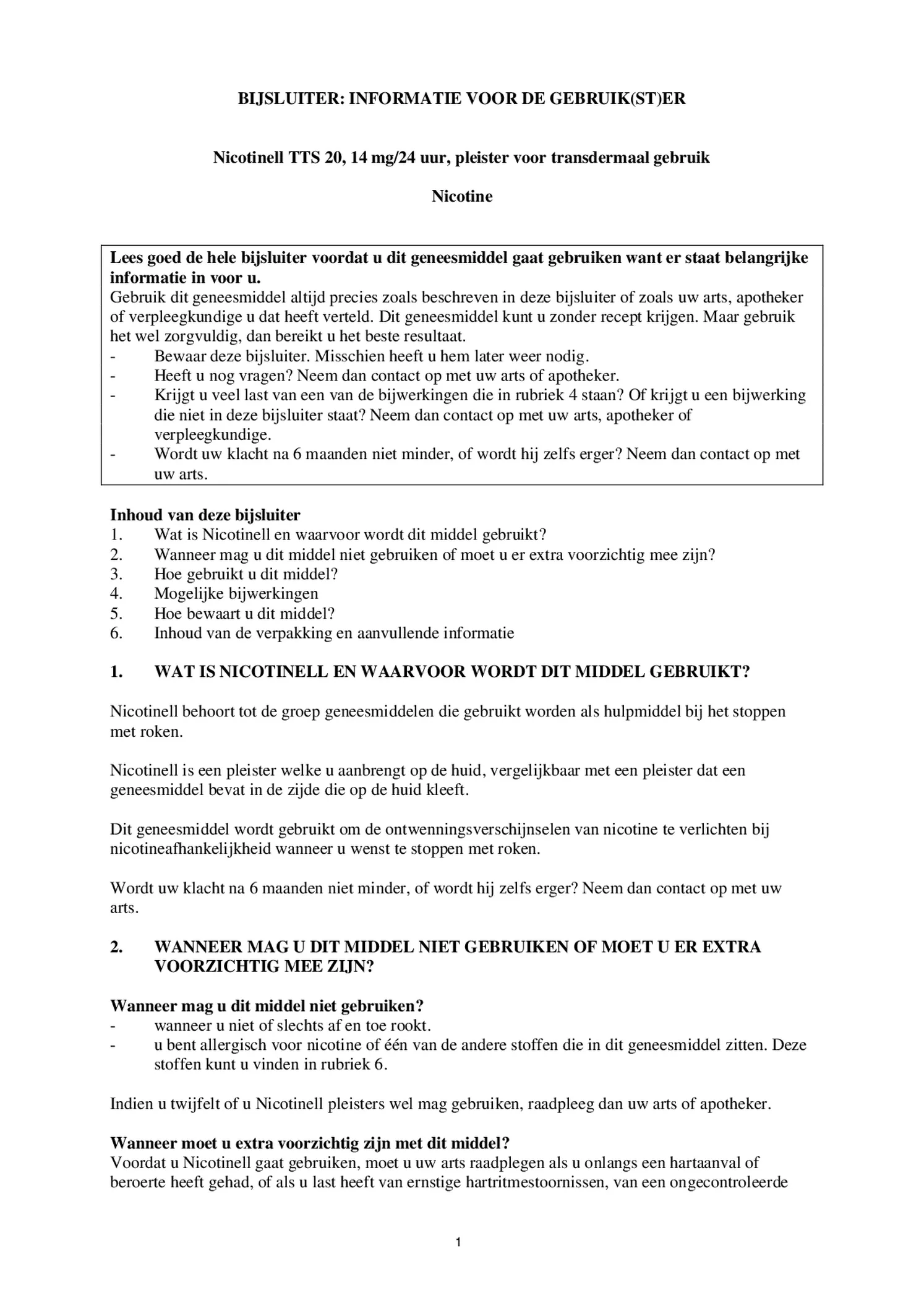 Pleisters 14 mg - voor stoppen met roken afbeelding van document #1, bijsluiter