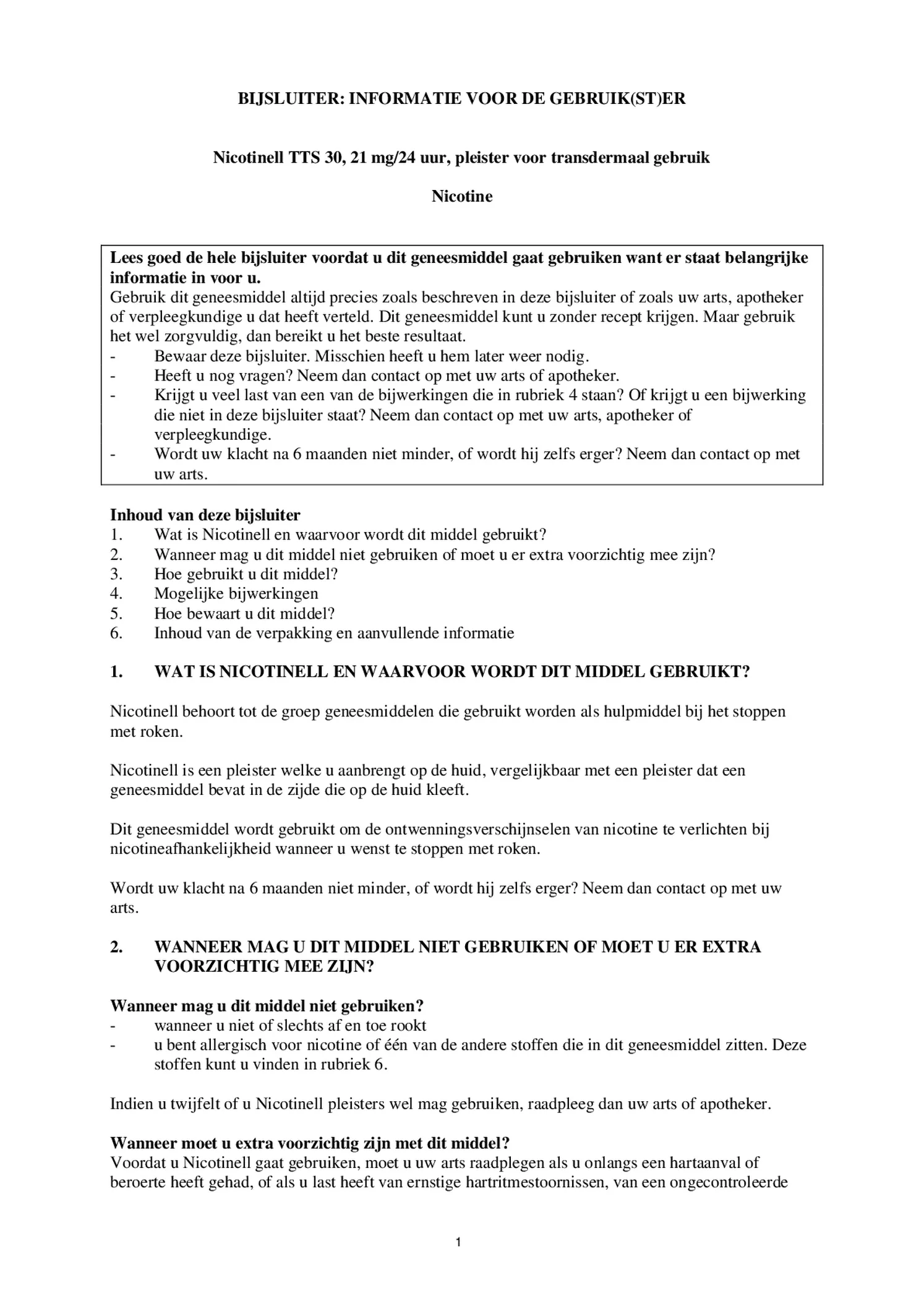 Pleisters 21 mg - voor stoppen met roken afbeelding van document #1, bijsluiter