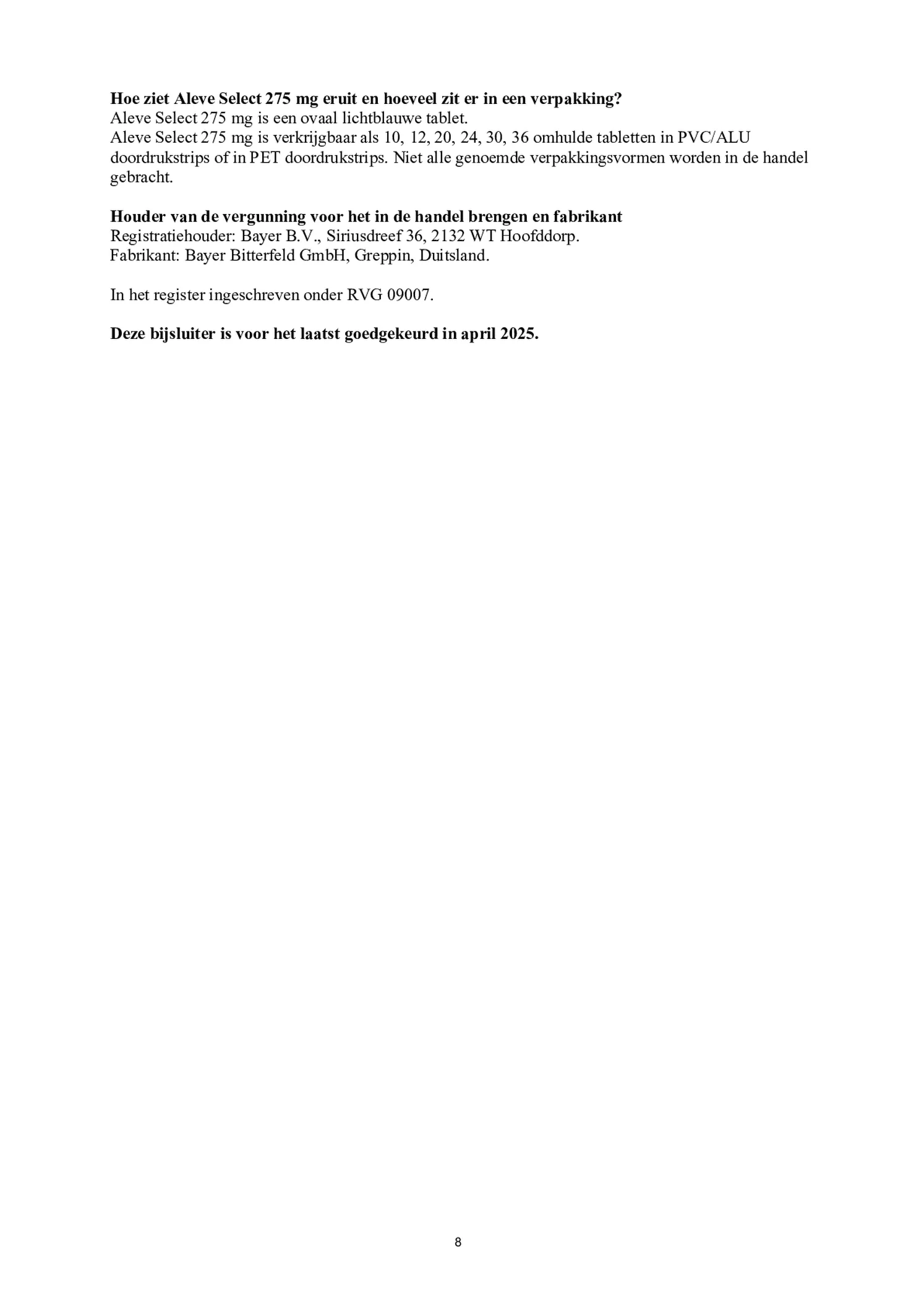 Select 275mg Tabletten afbeelding van document #8, bijsluiter