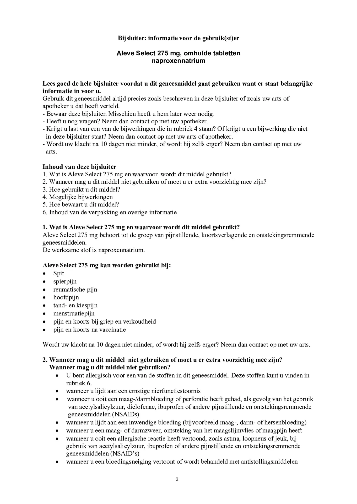 Select 275mg Tabletten afbeelding van document #2, bijsluiter