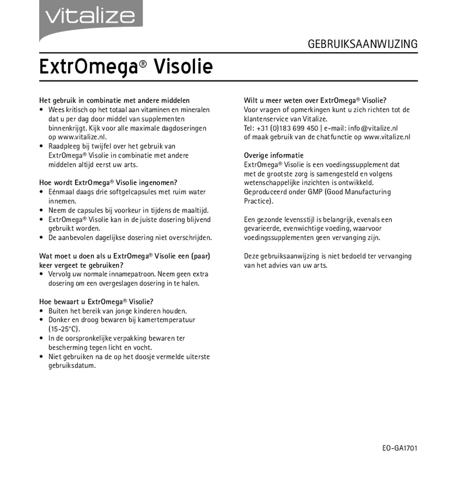 ExtrOmega Visolie Capsules afbeelding van document #2, gebruiksaanwijzing