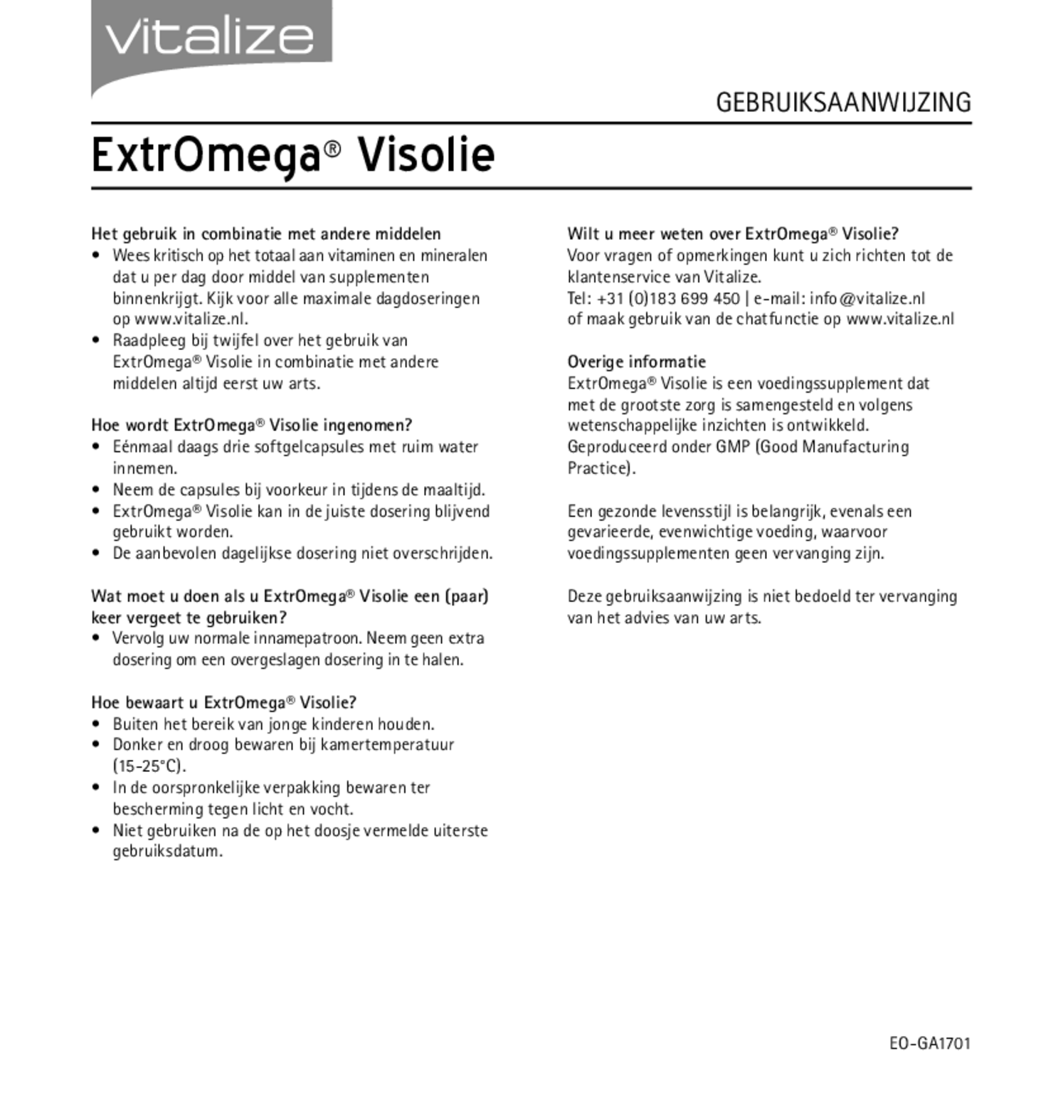 ExtrOmega Omega 3 Voordeel Capsules afbeelding van document #2, gebruiksaanwijzing
