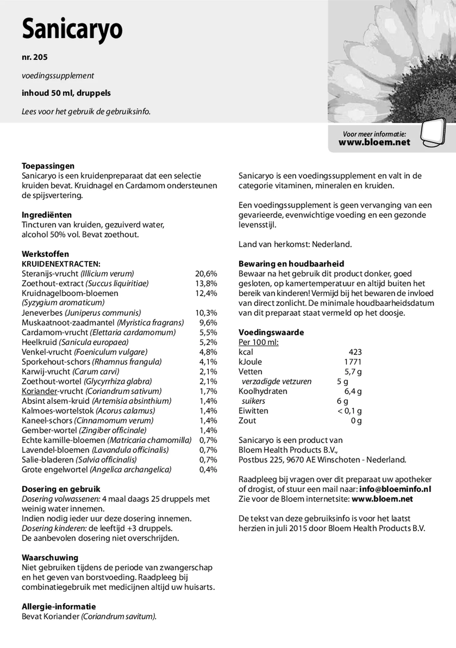Sanicaryo Druppels afbeelding van document #1, gebruiksaanwijzing