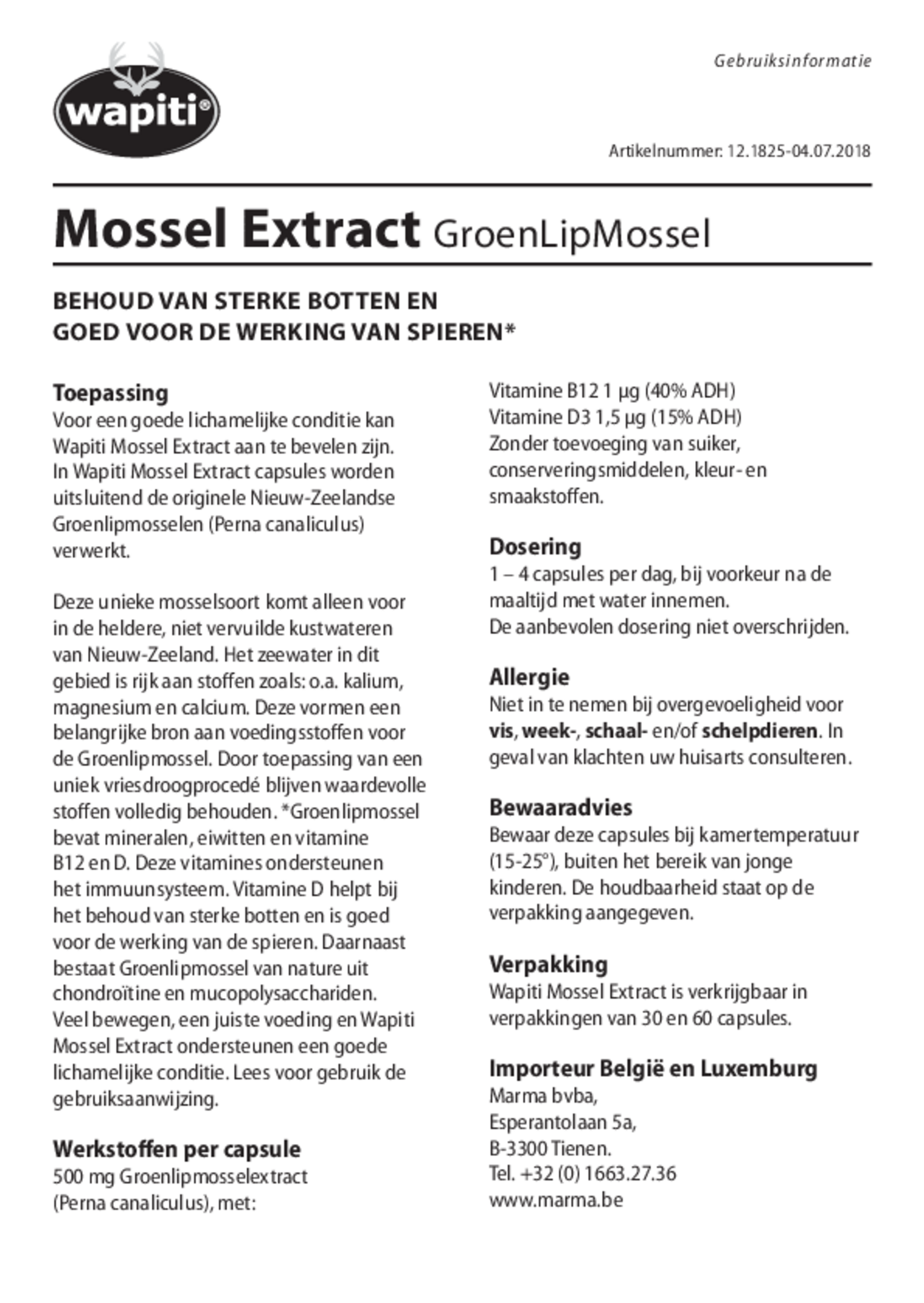 Mossel Extract Capsules afbeelding van document #1, gebruiksaanwijzing