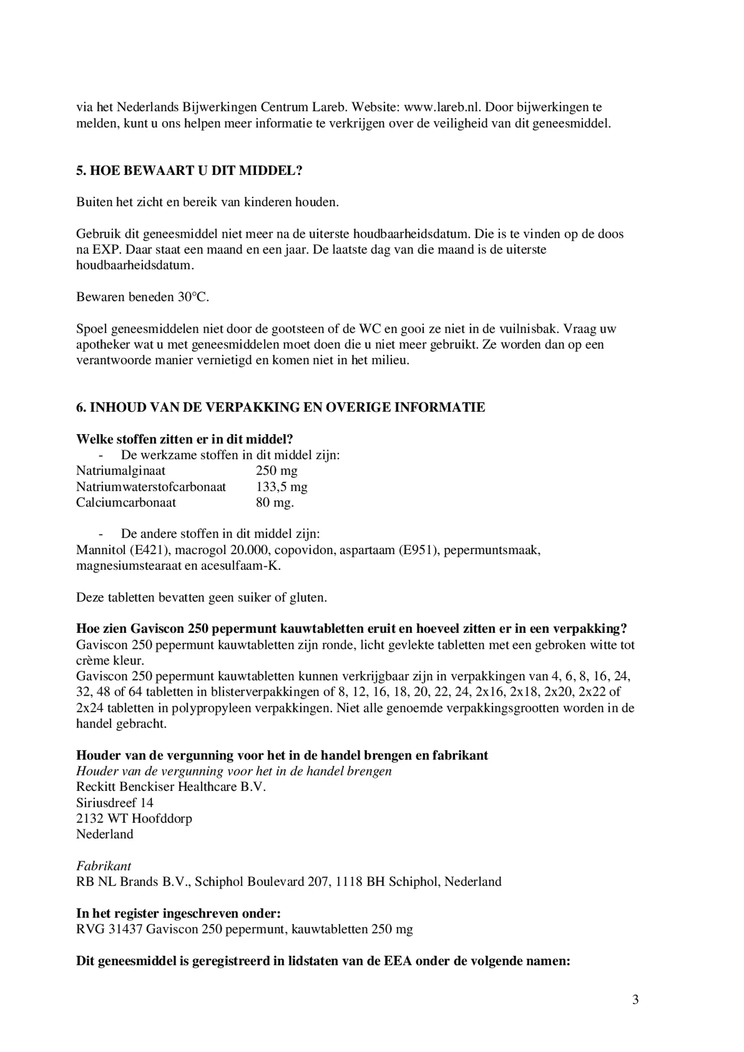 250 Pepermunt Kauwtabletten afbeelding van document #3, bijsluiter