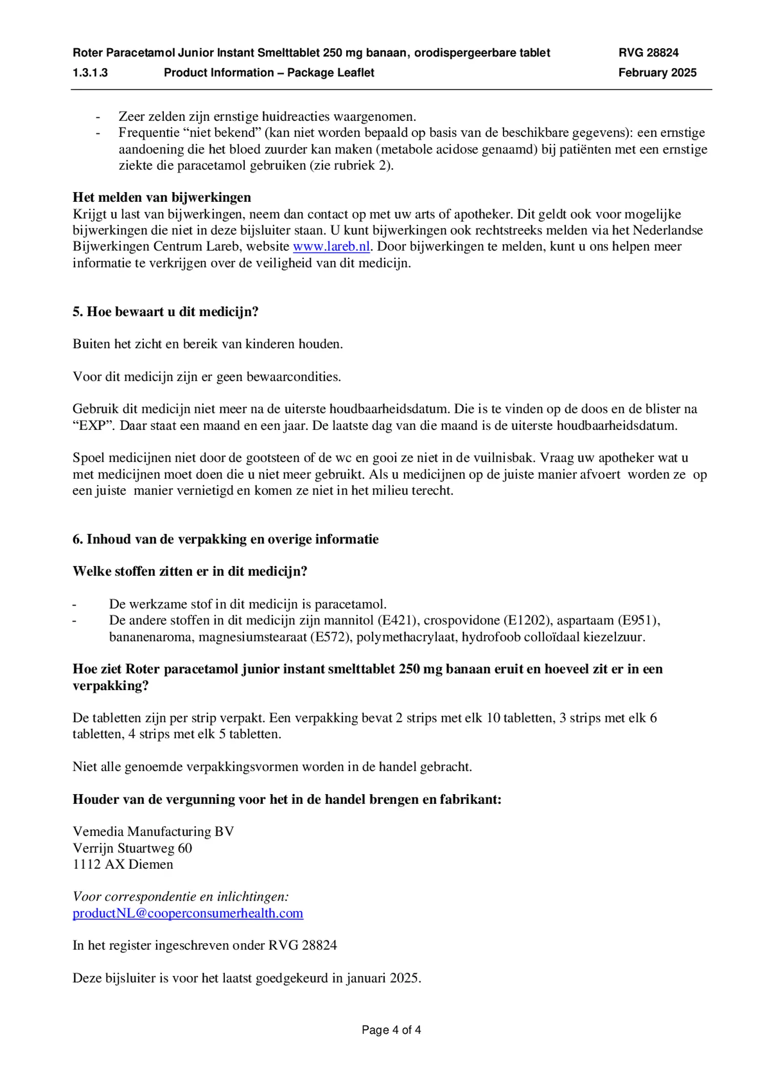 Paracetamol Junior Smelt Tabletten afbeelding van document #4, bijsluiter