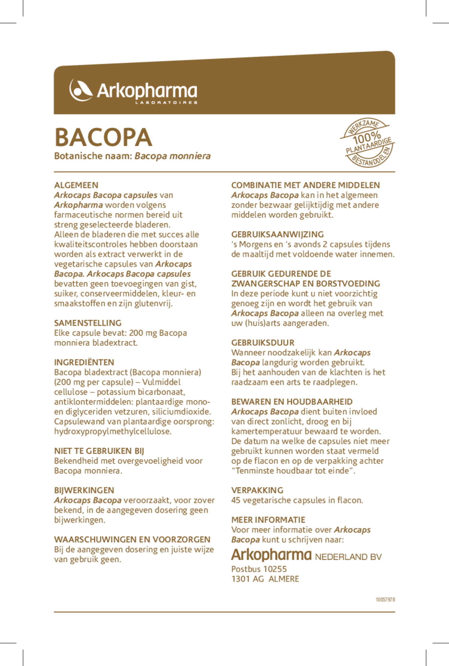 Bacopa Capsules afbeelding van document #1, gebruiksaanwijzing