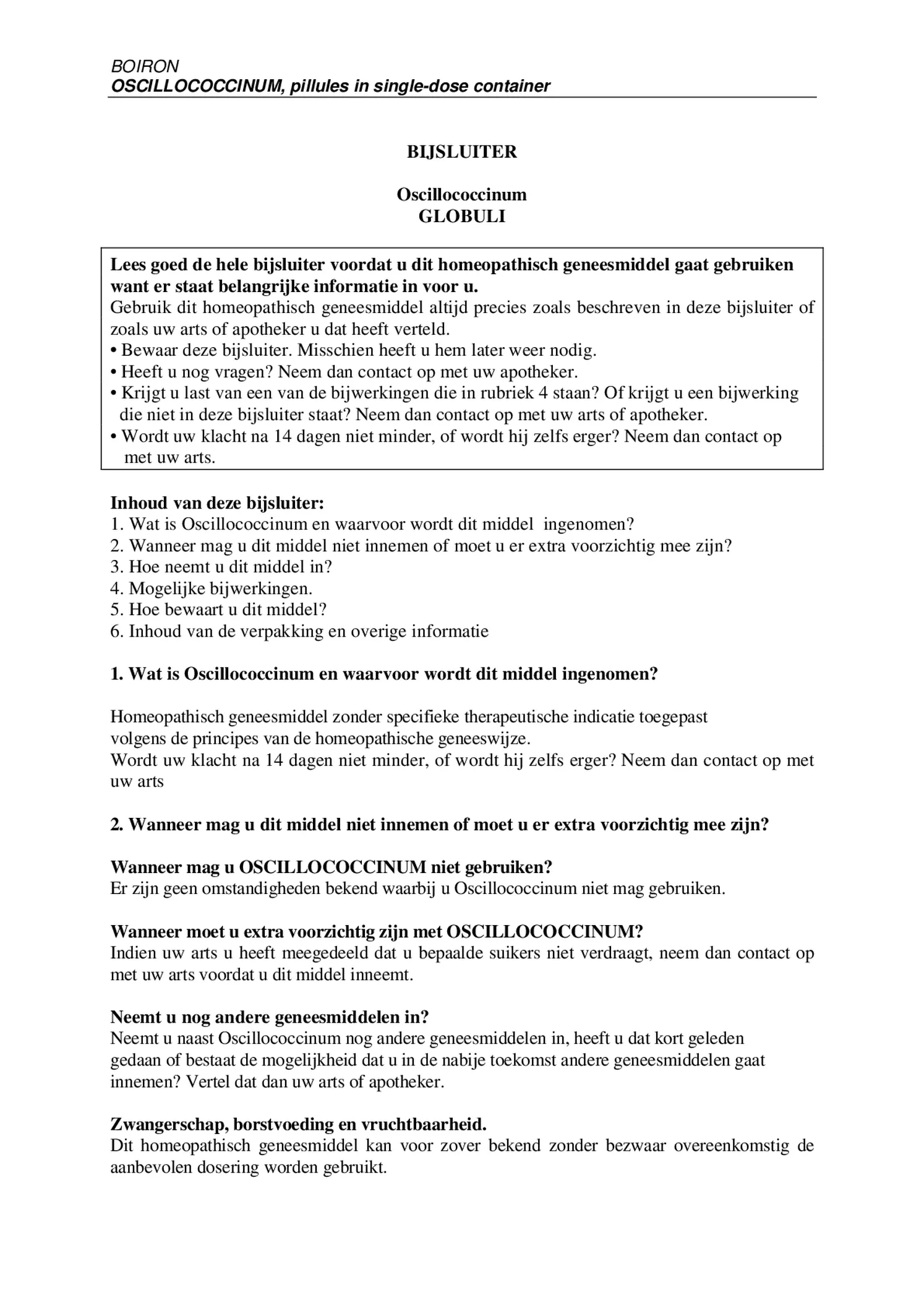 Oscillococcinum afbeelding van document #1, bijsluiter