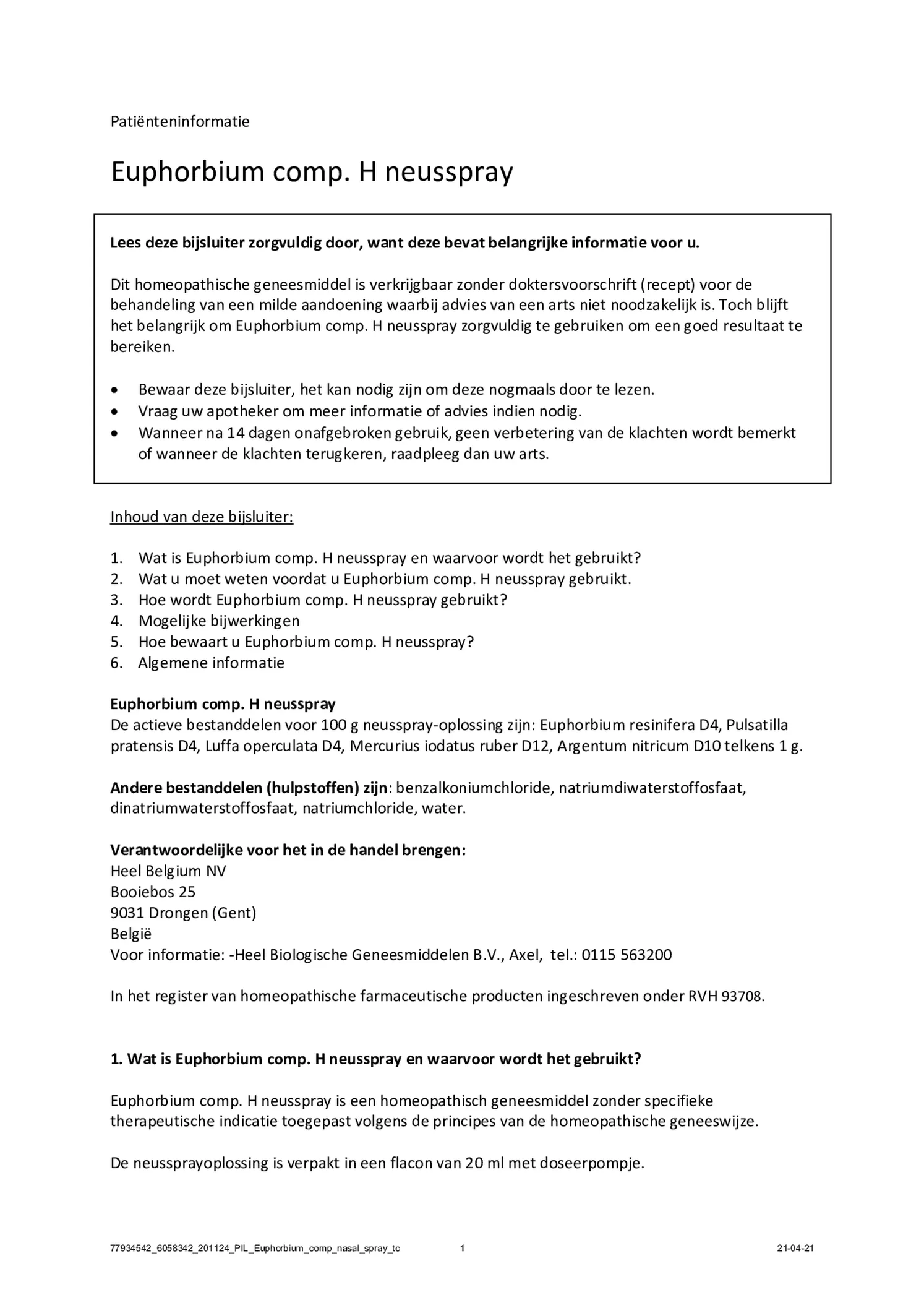 Euphorbium Neusspray afbeelding van document #1, bijsluiter