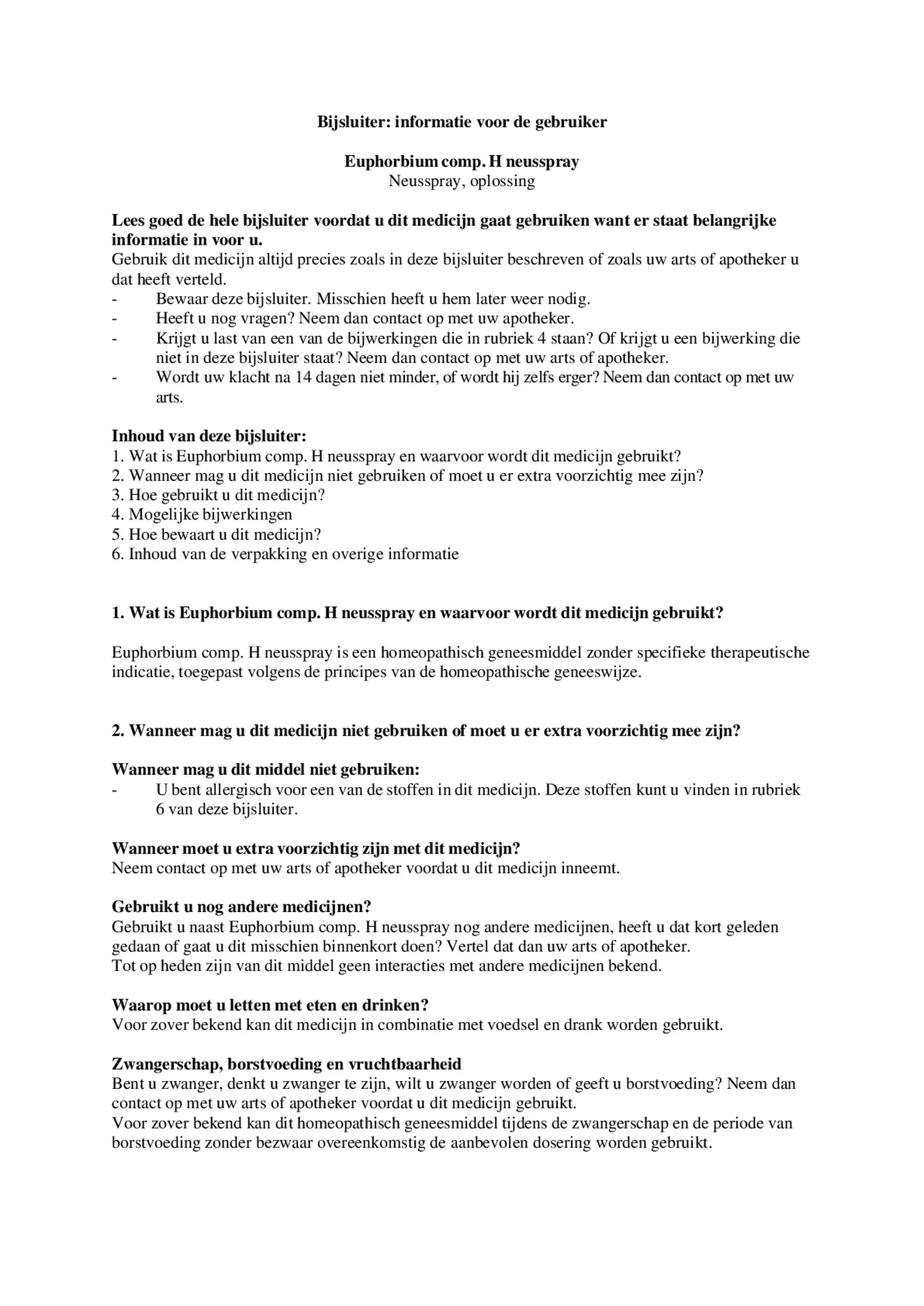 Euphorbium Neusspray afbeelding van document #1, bijsluiter