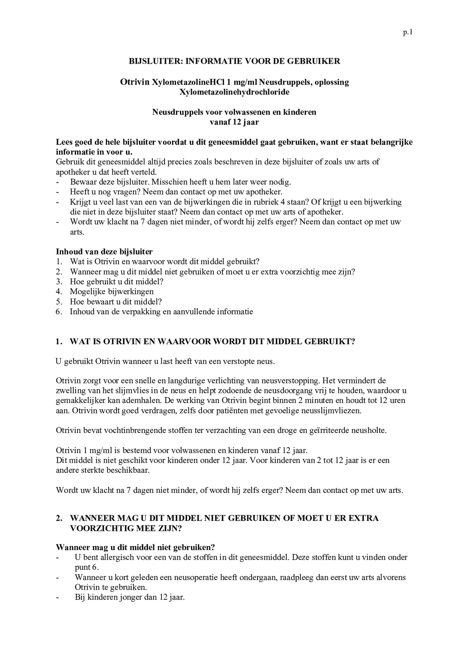 Xylometazoline HCI 1 mg/ml Neusdruppels bij een verstopte neus afbeelding van document #1, bijsluiter