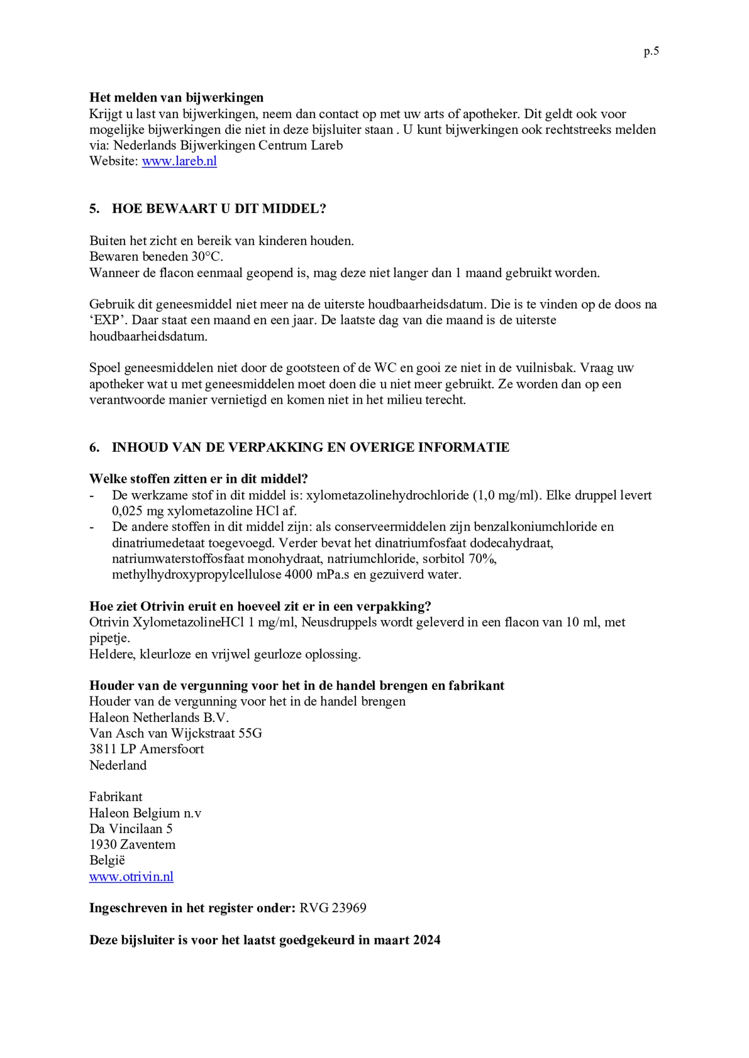 Xylometazoline HCI 1 mg/ml Neusdruppels bij een verstopte neus afbeelding van document #5, bijsluiter