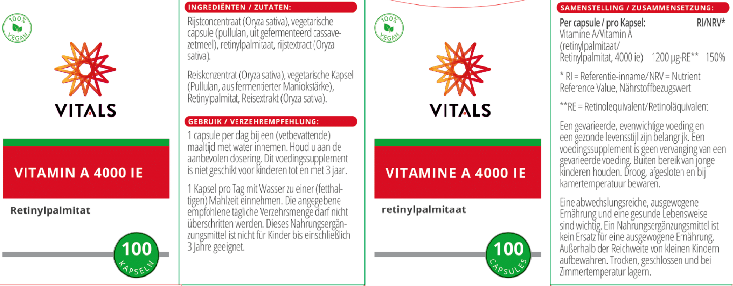 Vitamine A 4000 IE Capsules afbeelding van document #1, etiket