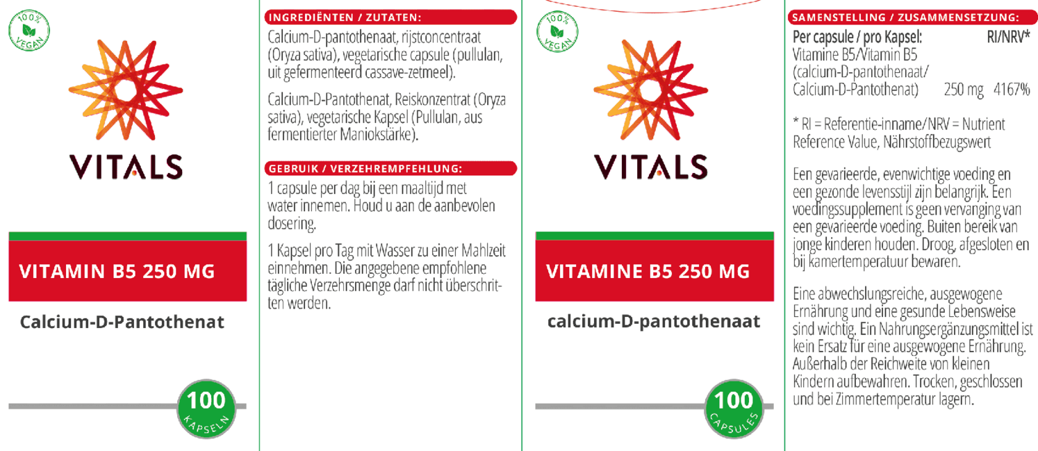 Vitamine B5 250mg Capsules afbeelding van document #1, etiket