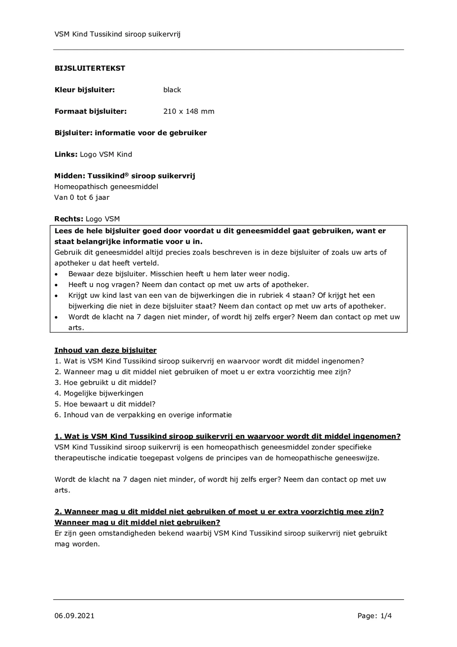 Kind 0-6 Tussikind Siroop Suikervrij afbeelding van document #1, bijsluiter