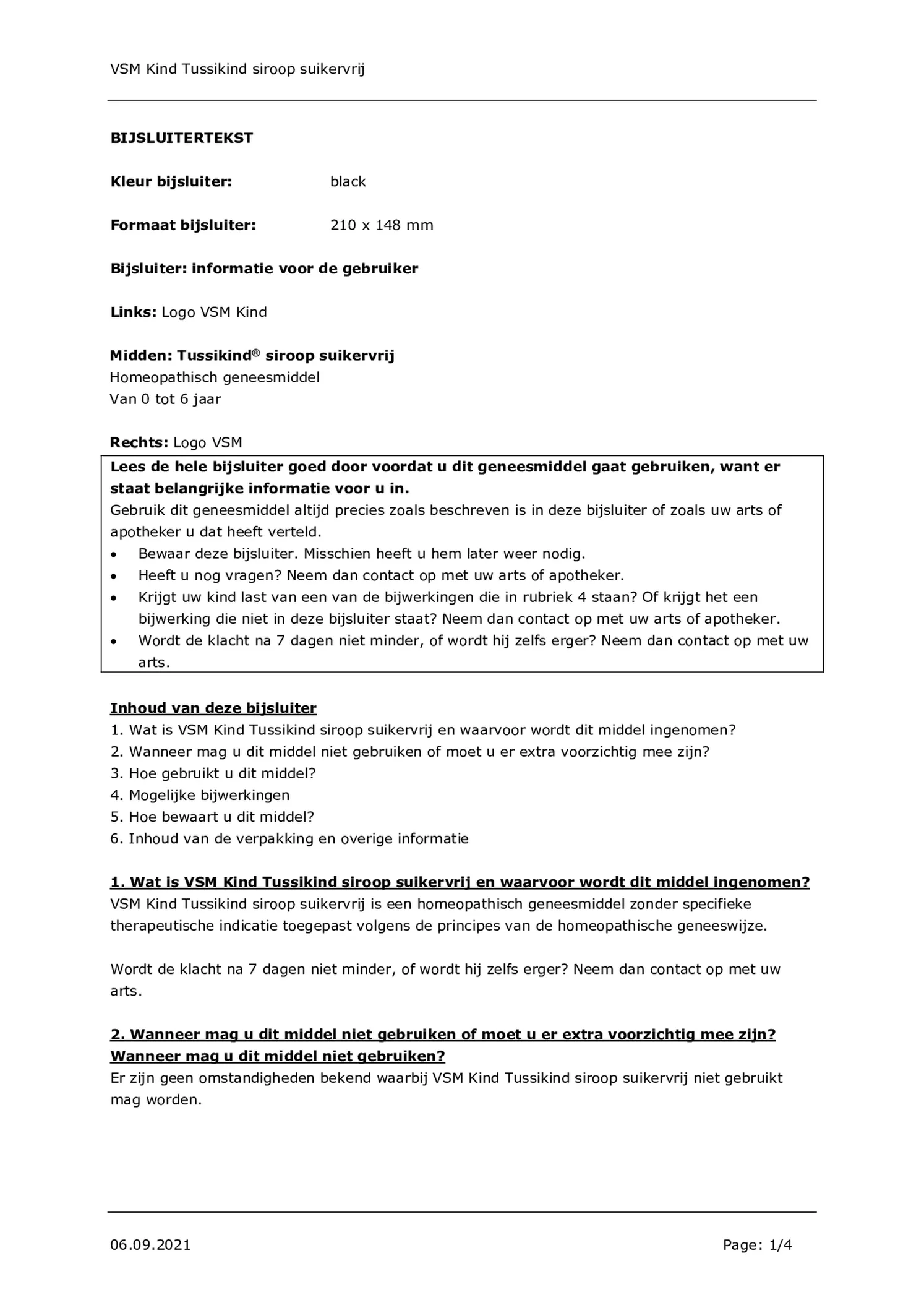 Kind 0-6 Tussikind Siroop Suikervrij afbeelding van document #1, bijsluiter