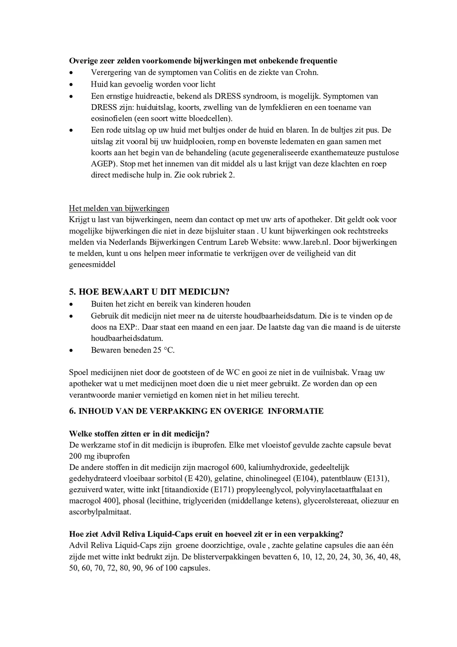 Advil Reliva Liquid Capsules 200 mg - voor pijn en koorts afbeelding van document #7, bijsluiter