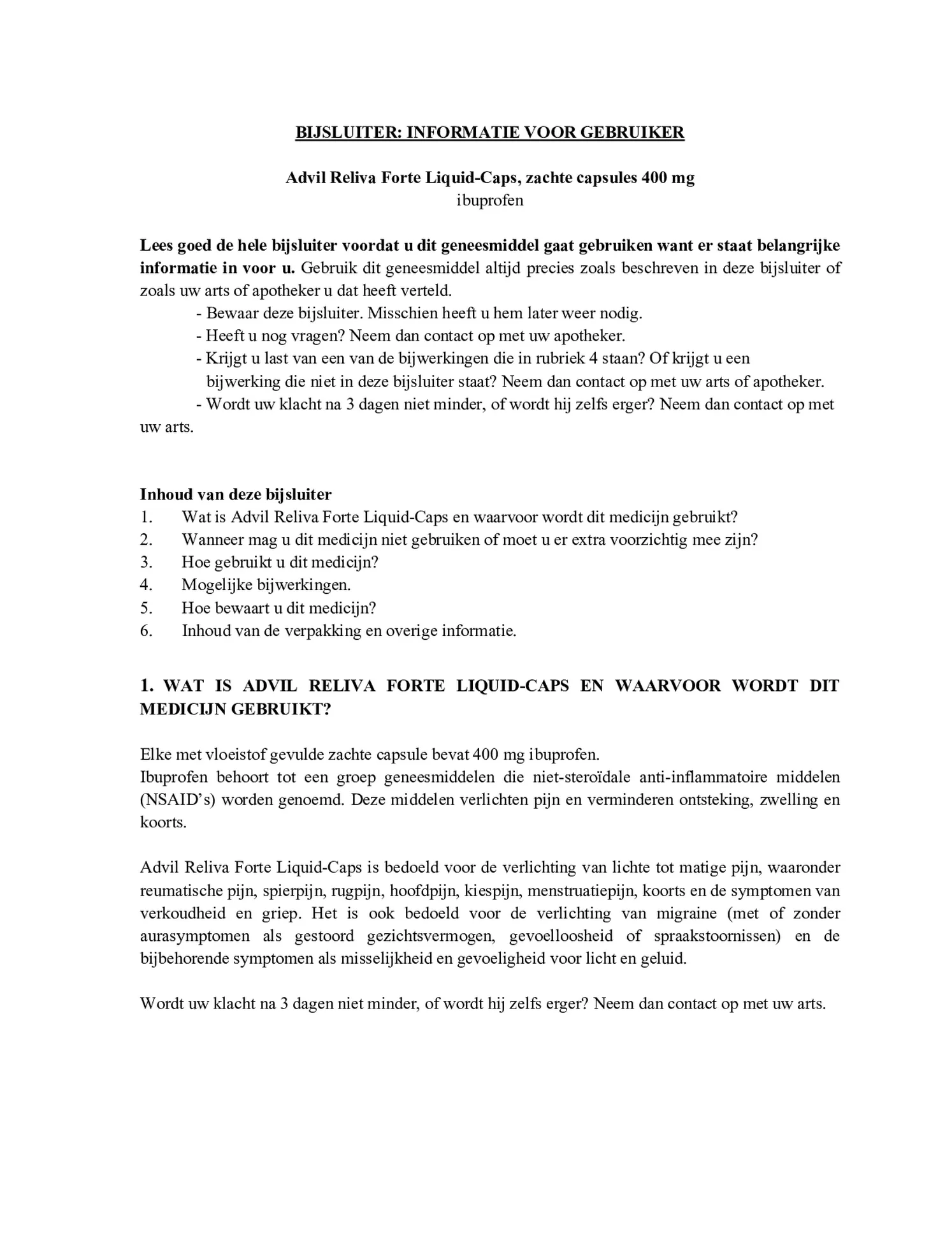 Reliva Forte Liquid Capsules 400 mg - voor pijn en koorts afbeelding van document #1, bijsluiter