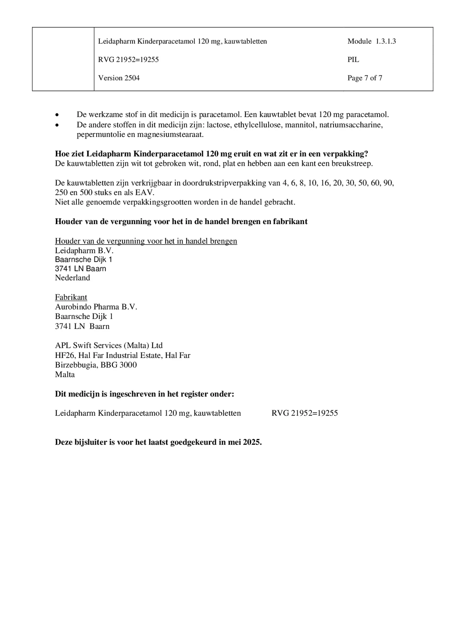 Kind Paracetamol Kauwtabletten 120mg afbeelding van document #7, bijsluiter