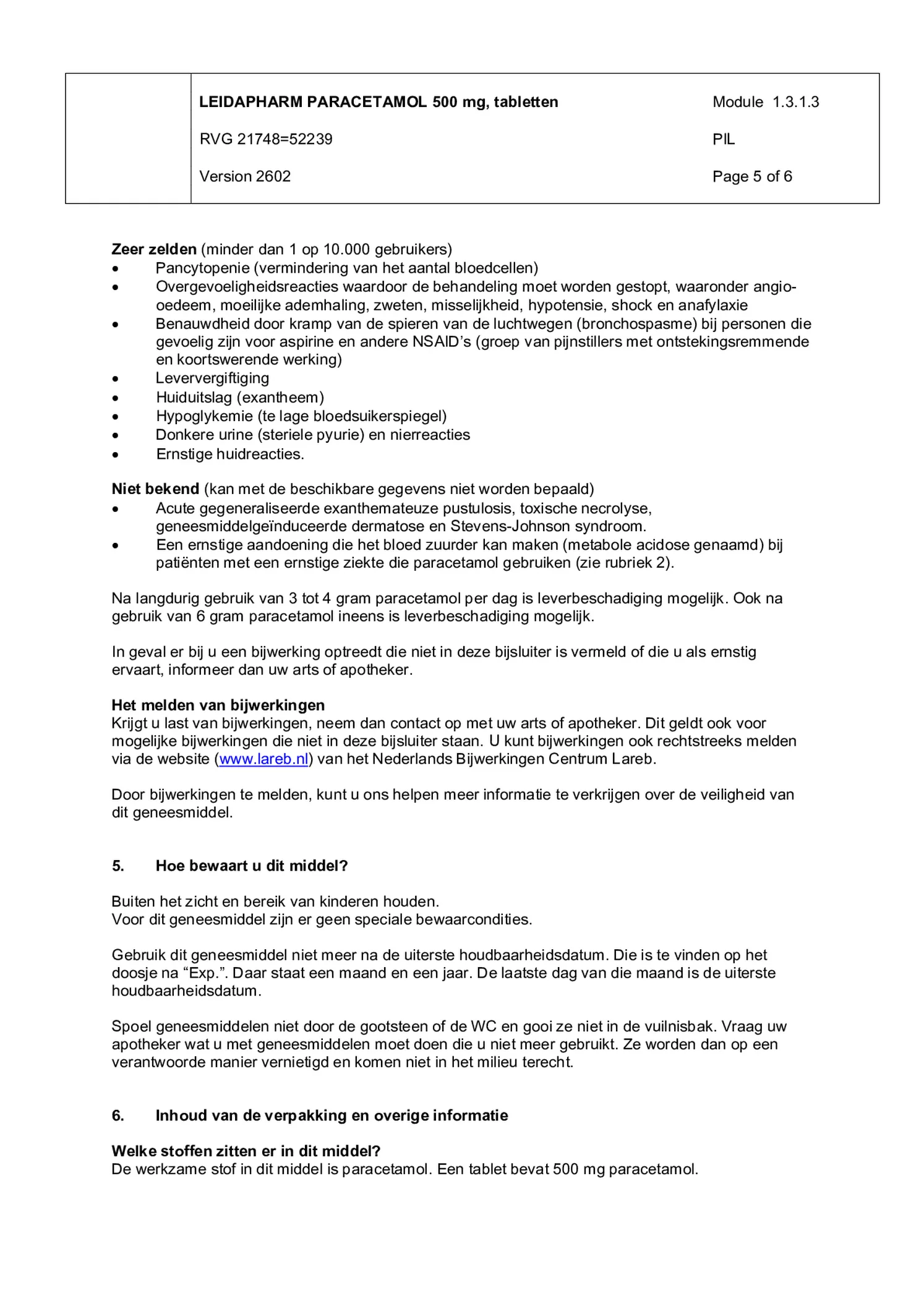 Paracetamol 500mg afbeelding van document #5, bijsluiter