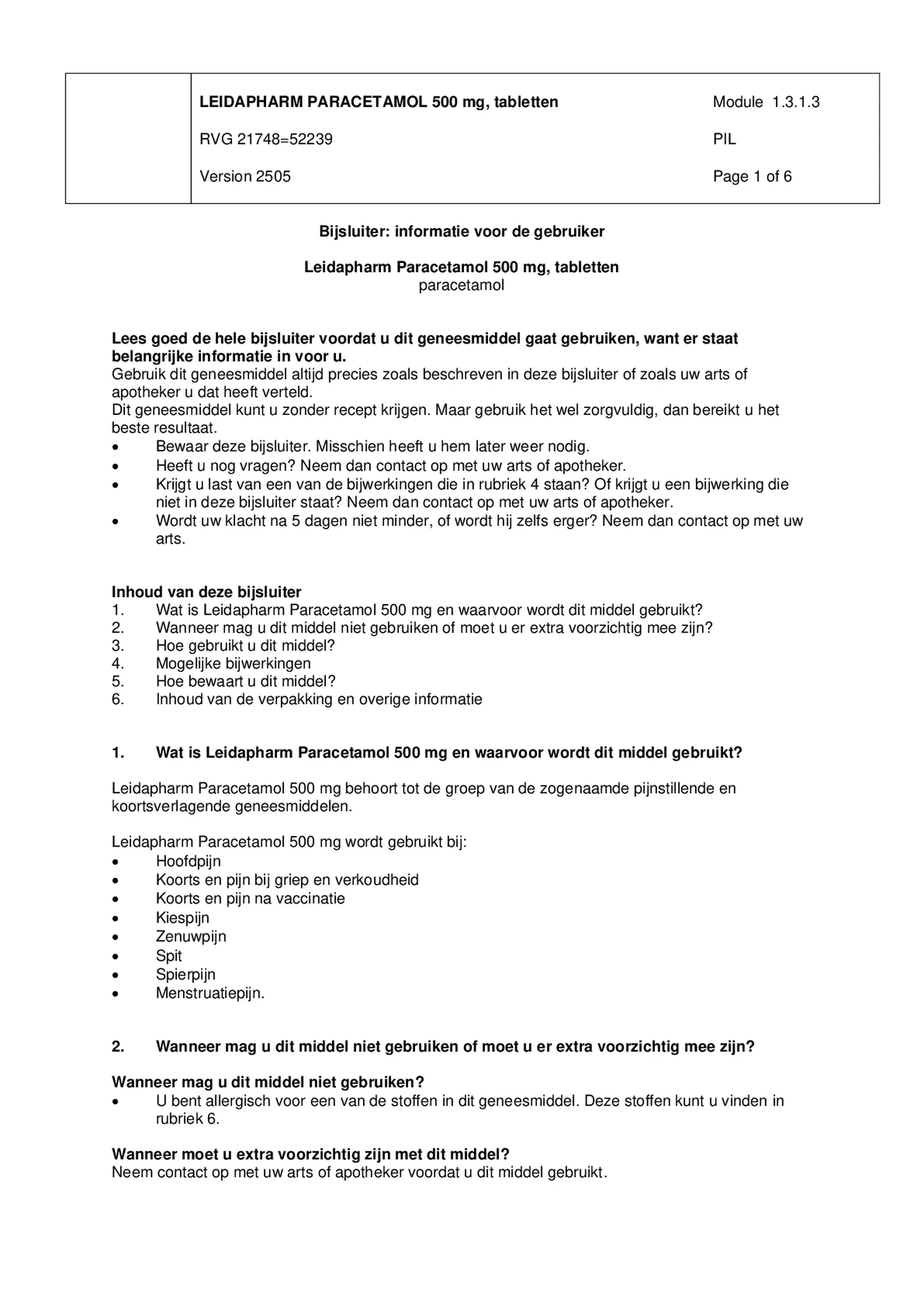 Paracetamol 500mg afbeelding van document #1, bijsluiter