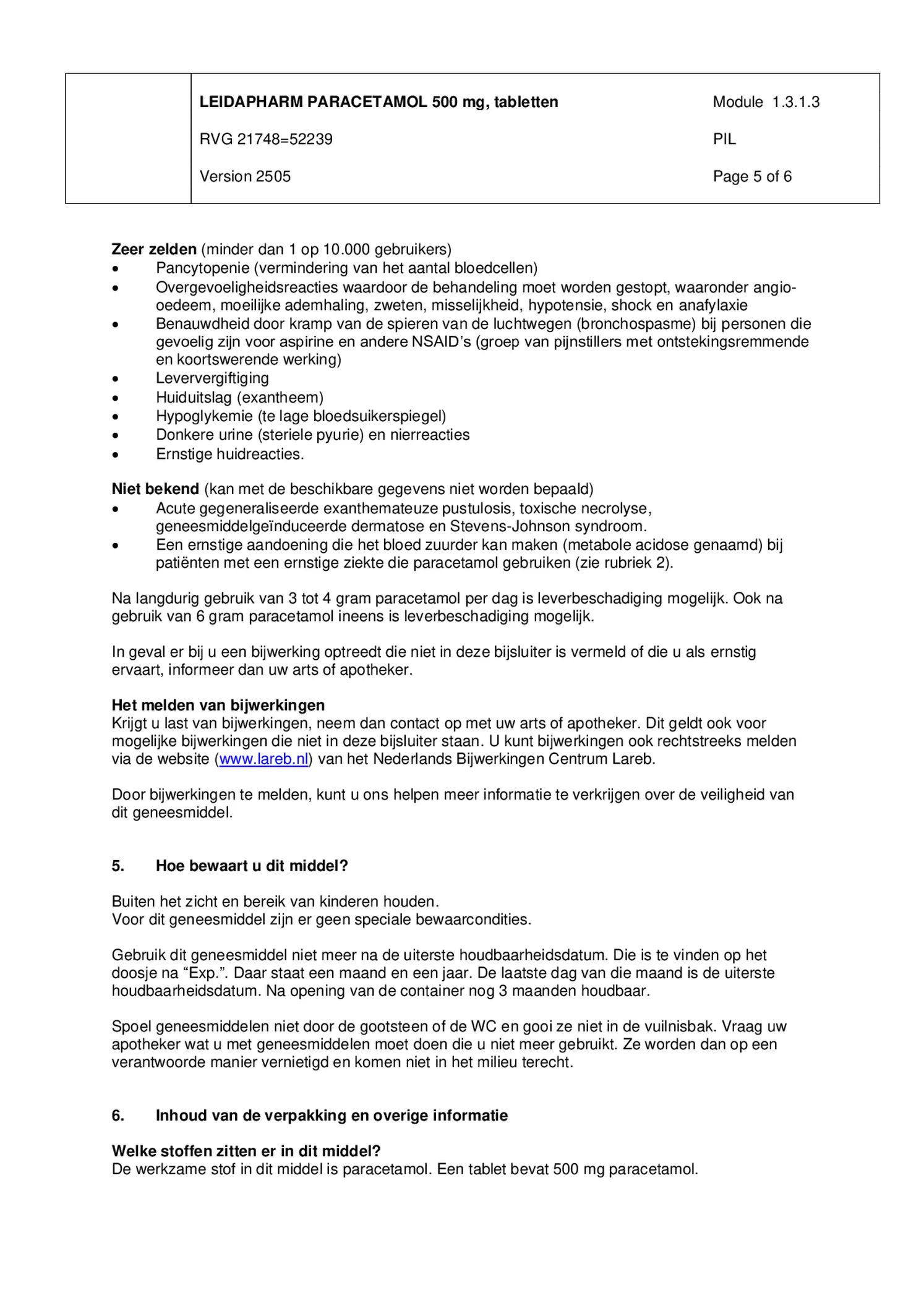 Paracetamol 500mg afbeelding van document #5, bijsluiter