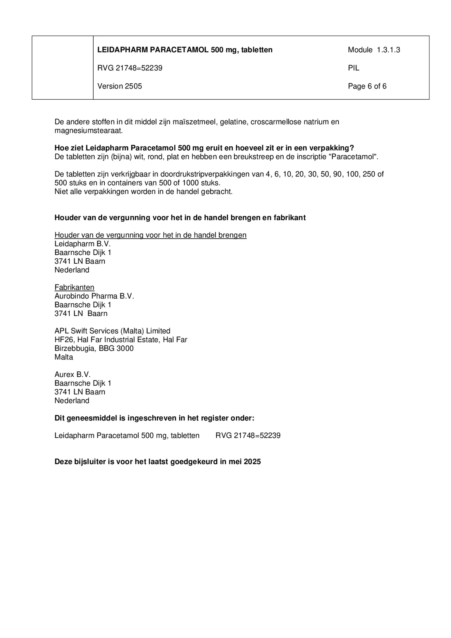 Paracetamol 500mg afbeelding van document #6, bijsluiter