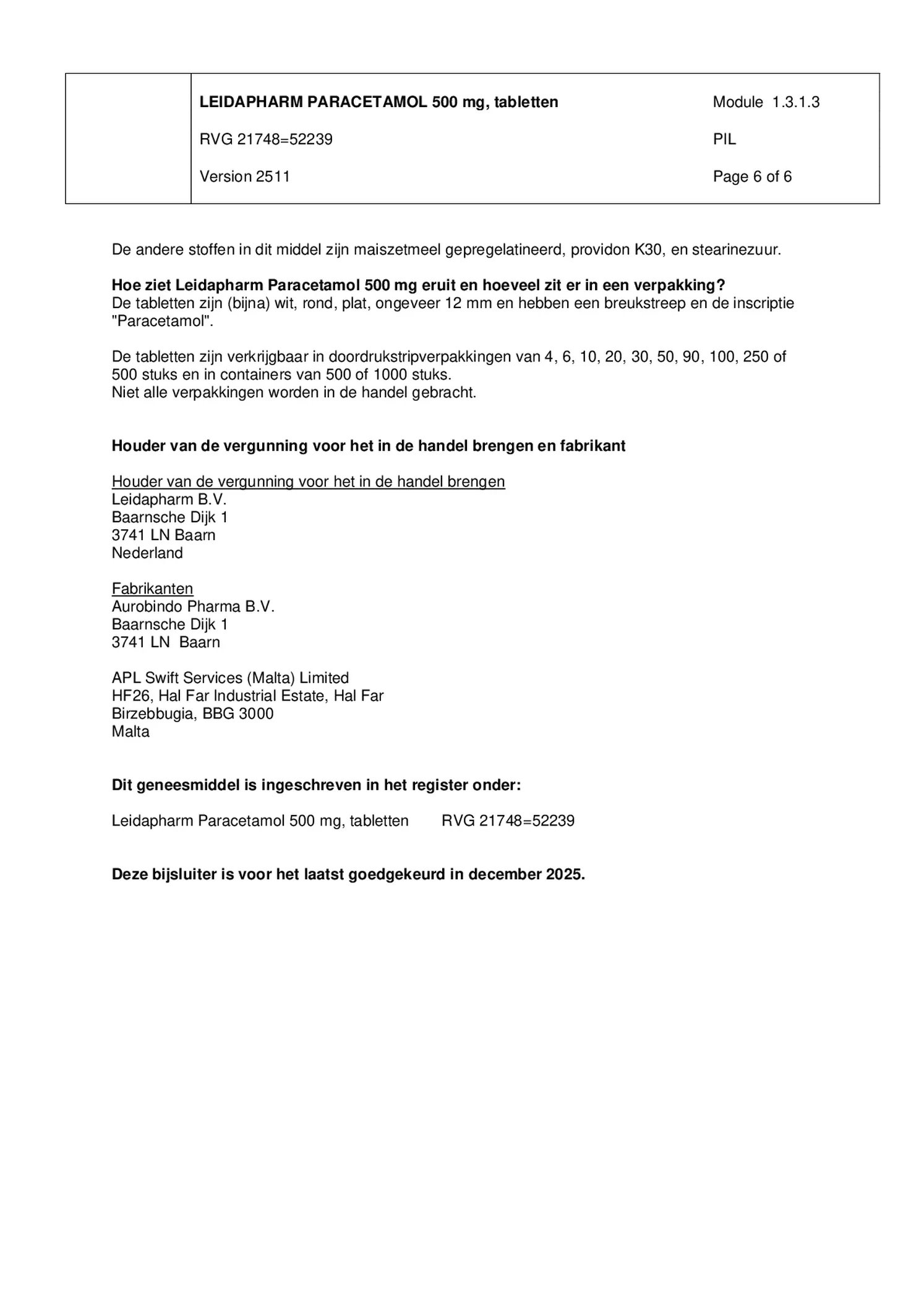 Paracetamol 500mg afbeelding van document #6, bijsluiter