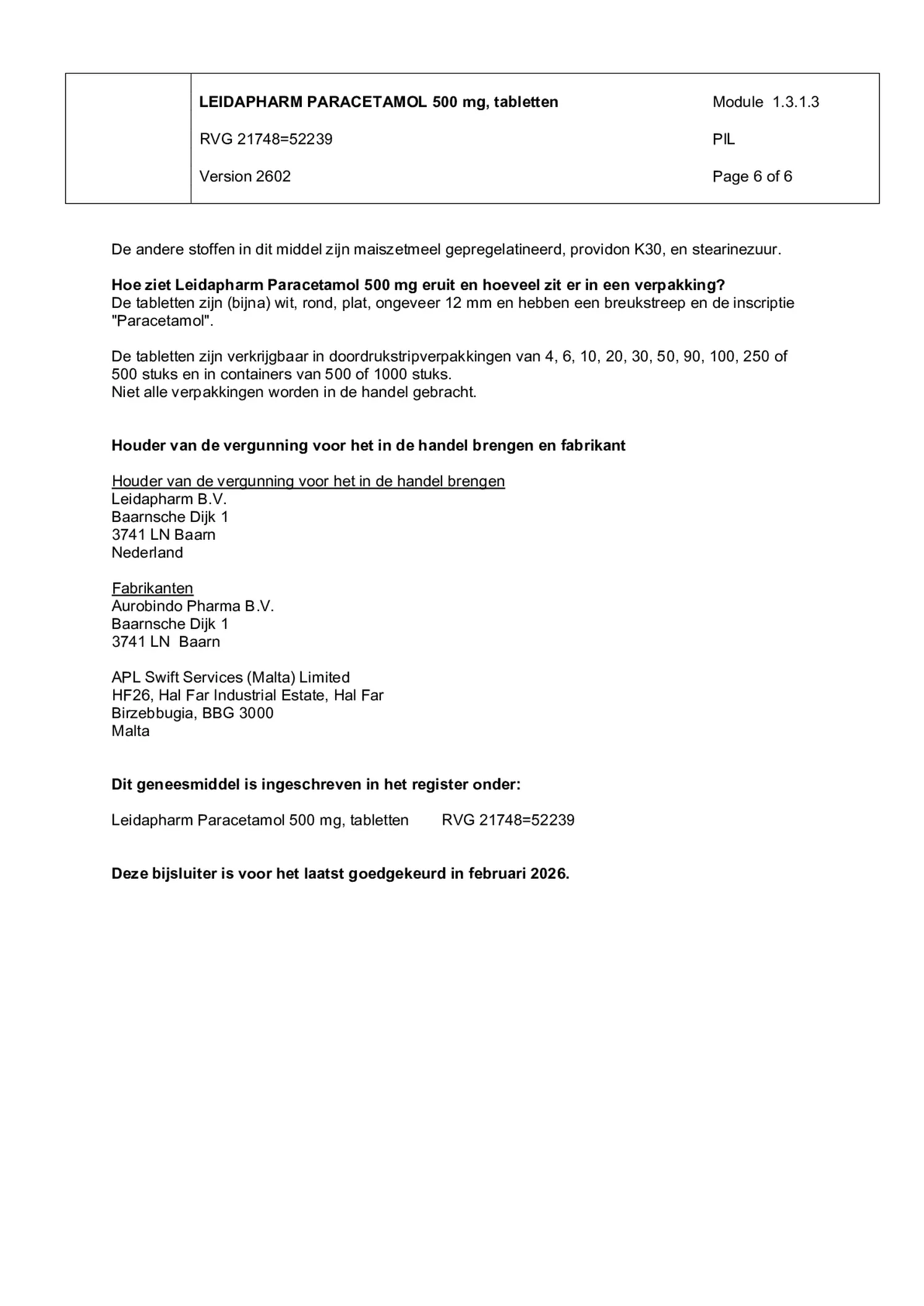 Paracetamol 500mg afbeelding van document #6, bijsluiter