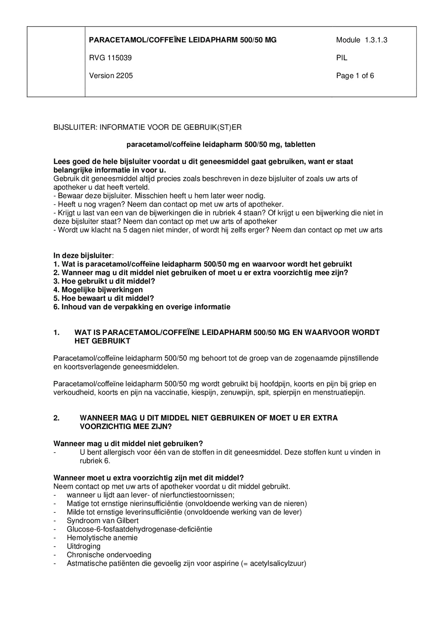 Paracetamol Coffeine Tabletten afbeelding van document #1, bijsluiter