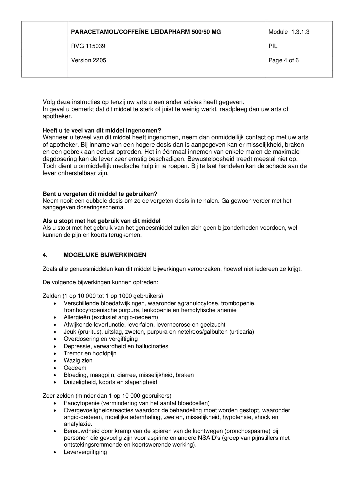 Paracetamol Coffeine Tabletten afbeelding van document #4, bijsluiter
