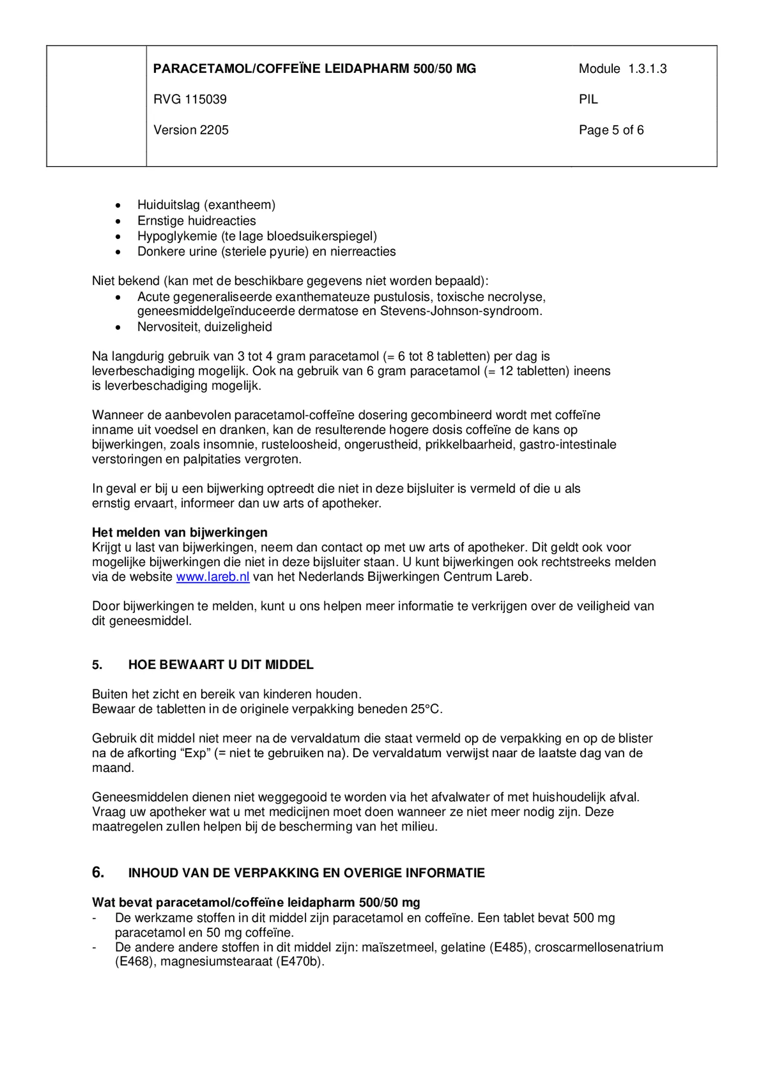 Paracetamol Coffeine Tabletten afbeelding van document #5, bijsluiter