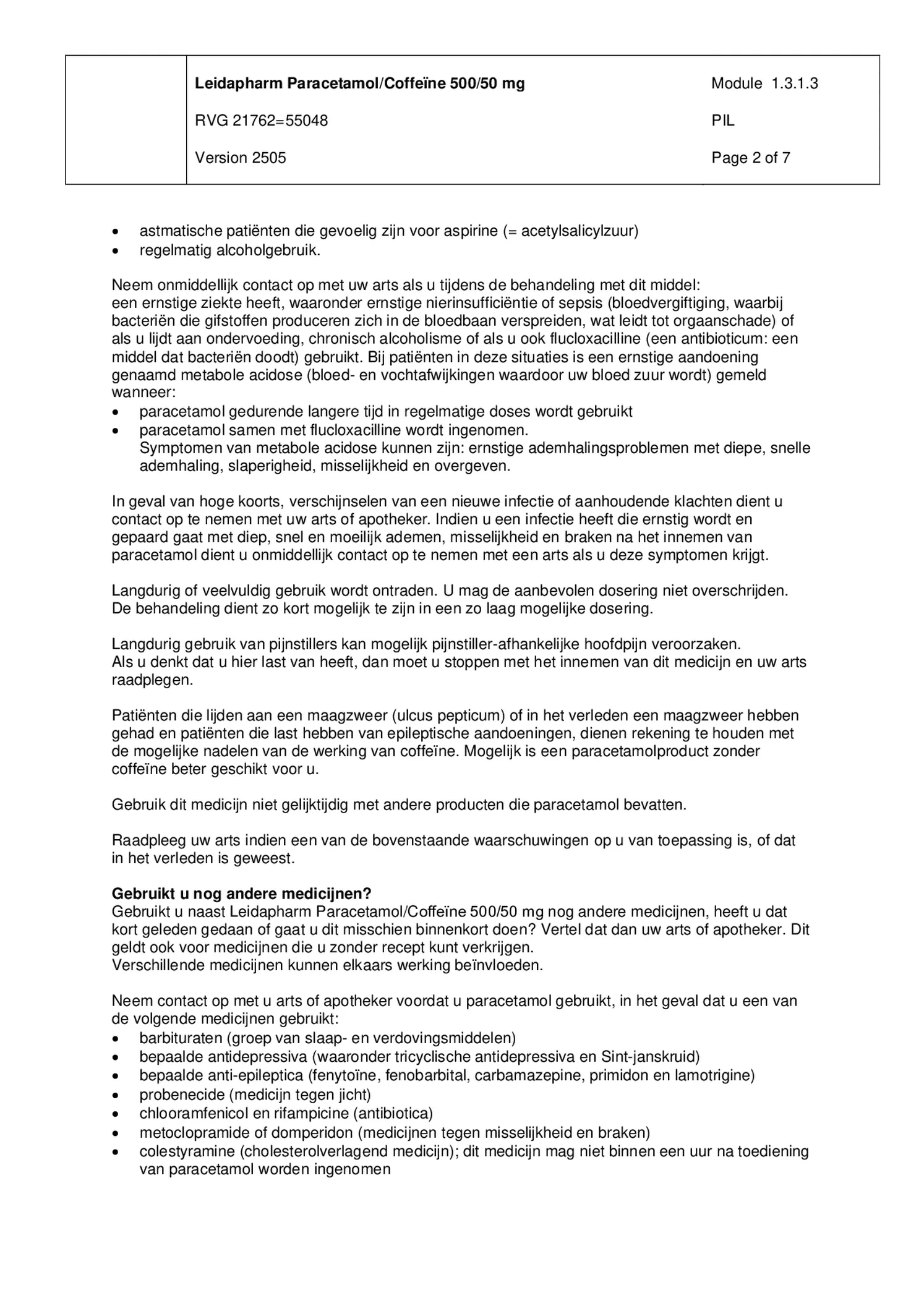 Paracetamol Coffeine Tabletten afbeelding van document #2, bijsluiter