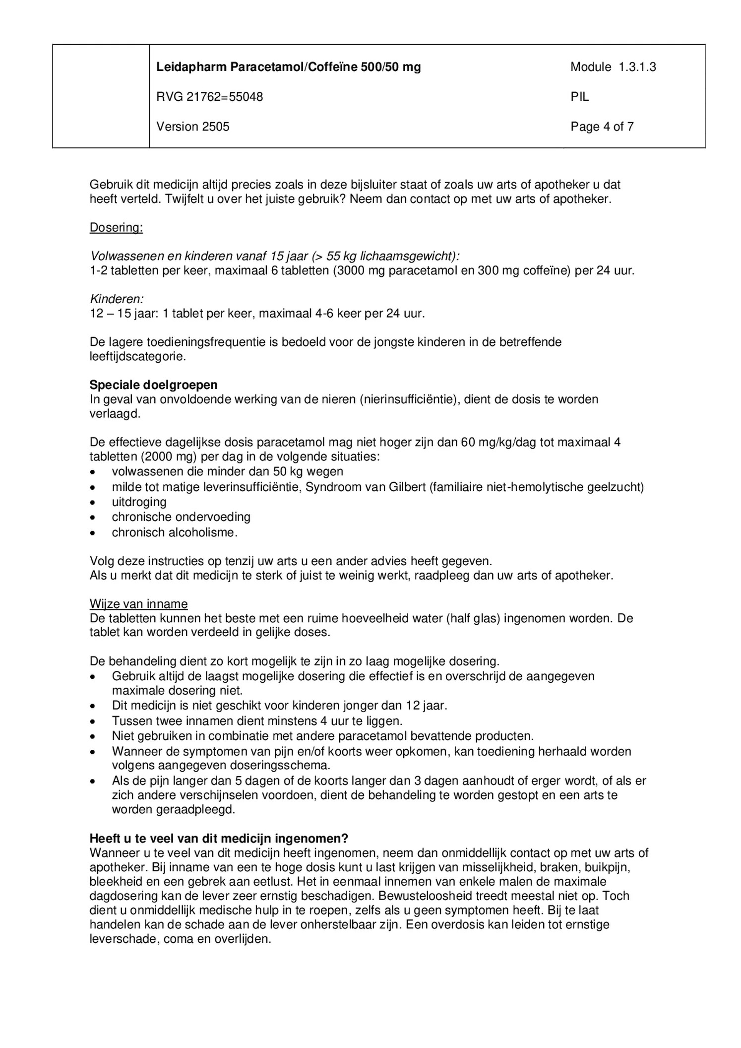 Paracetamol Coffeine Tabletten afbeelding van document #4, bijsluiter