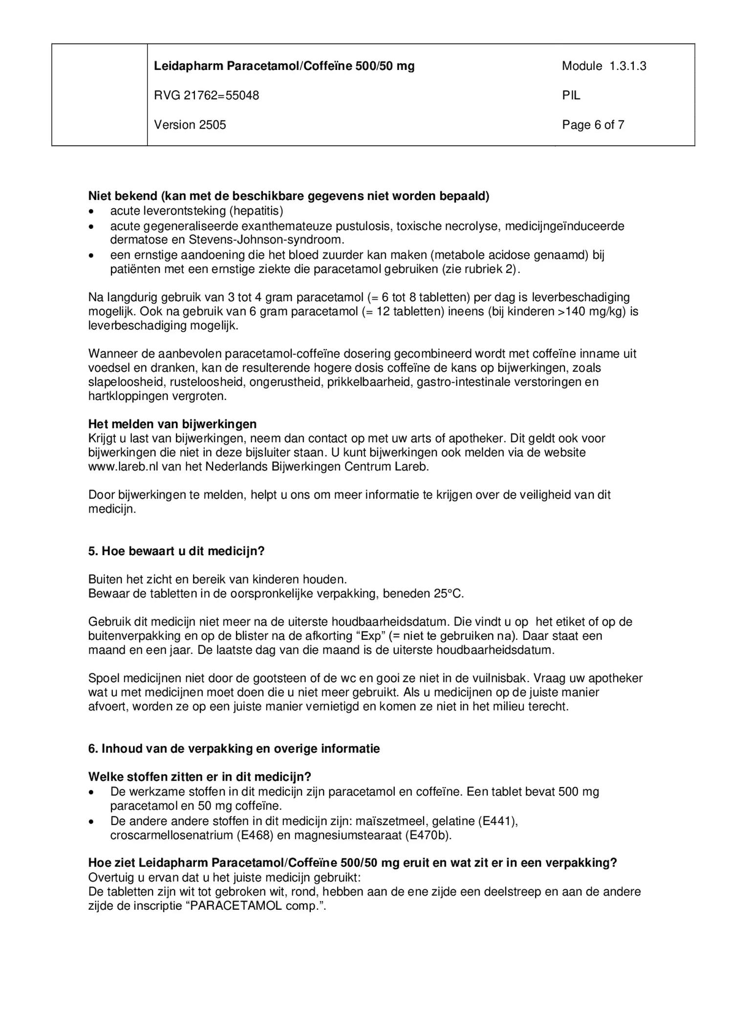 Paracetamol Coffeine Tabletten afbeelding van document #6, bijsluiter