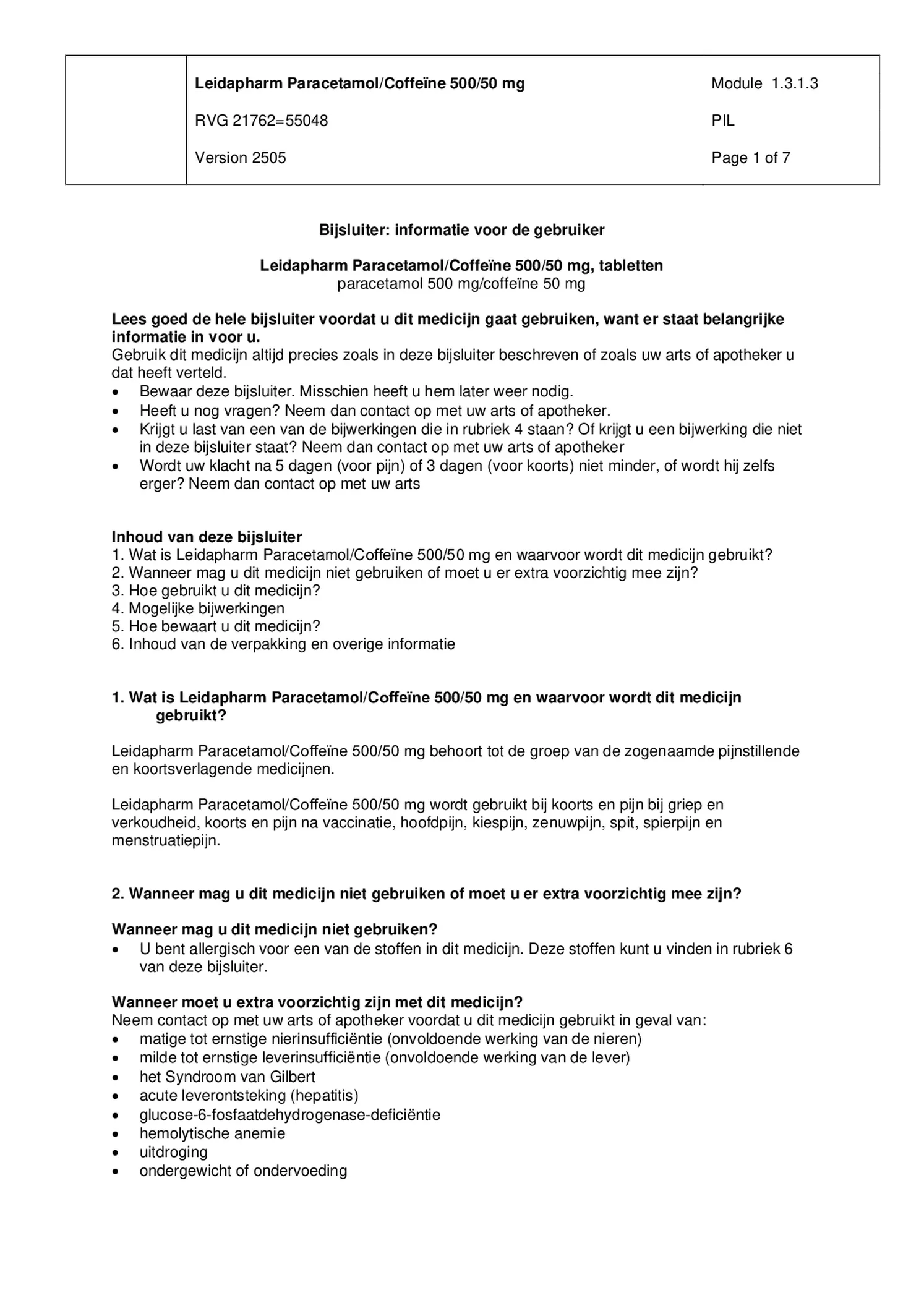 Paracetamol Coffeine Tabletten afbeelding van document #1, bijsluiter