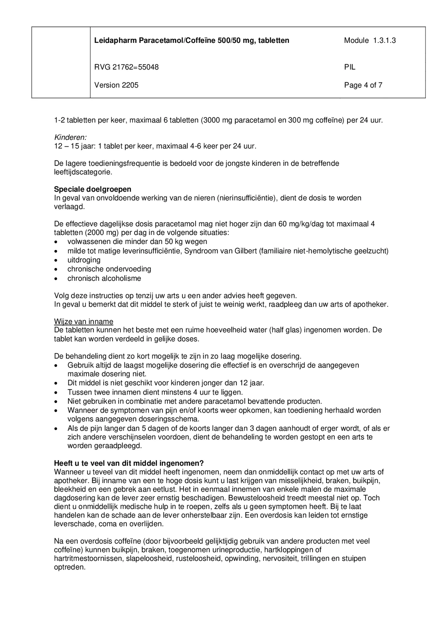 Paracetamol Coffeine Tabletten afbeelding van document #4, bijsluiter