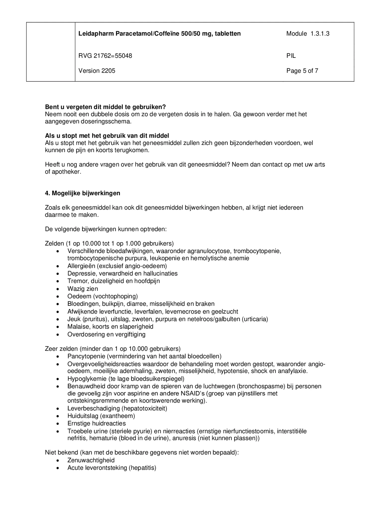 Paracetamol Coffeine Tabletten afbeelding van document #5, bijsluiter