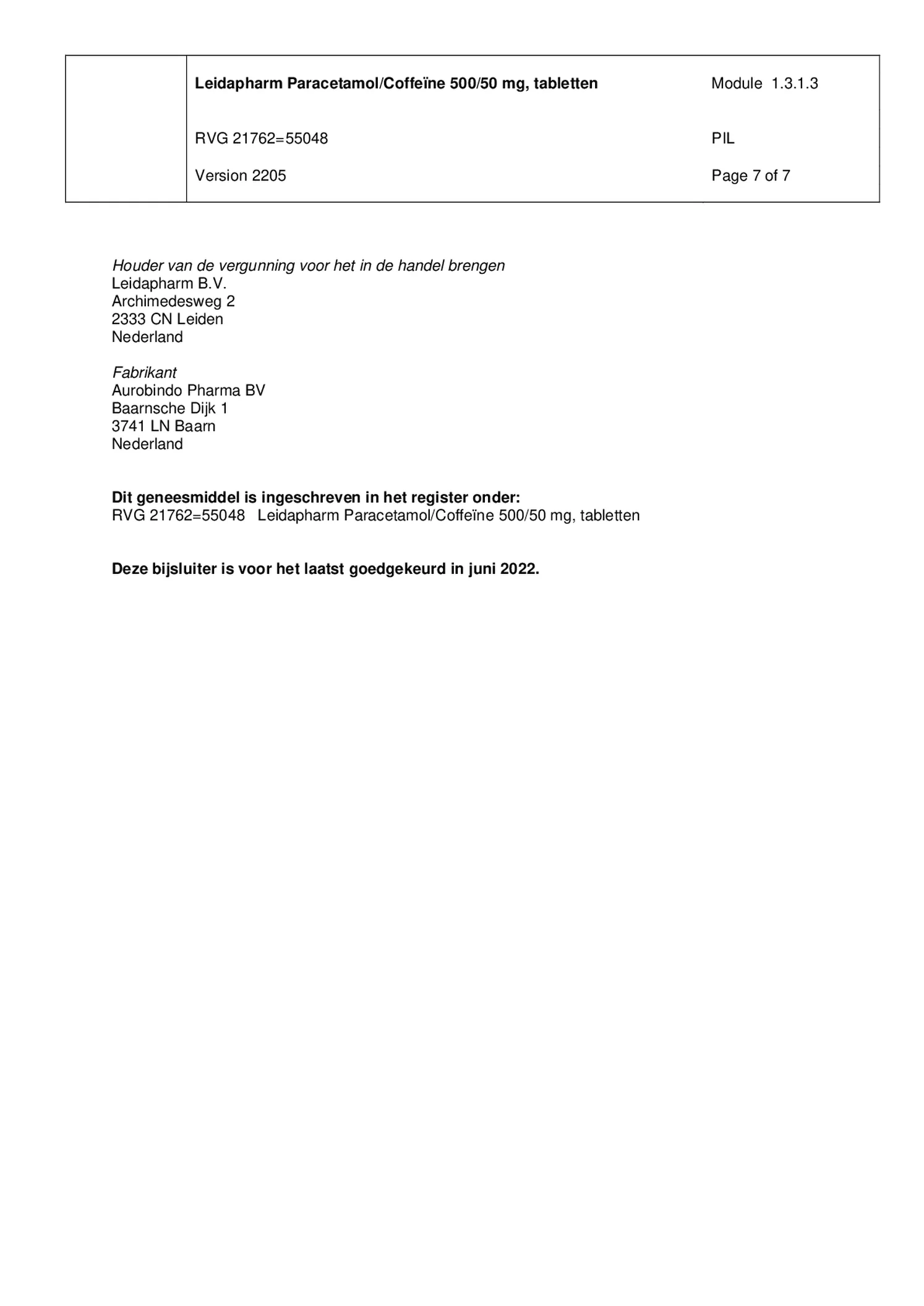 Paracetamol Coffeine Tabletten afbeelding van document #7, bijsluiter