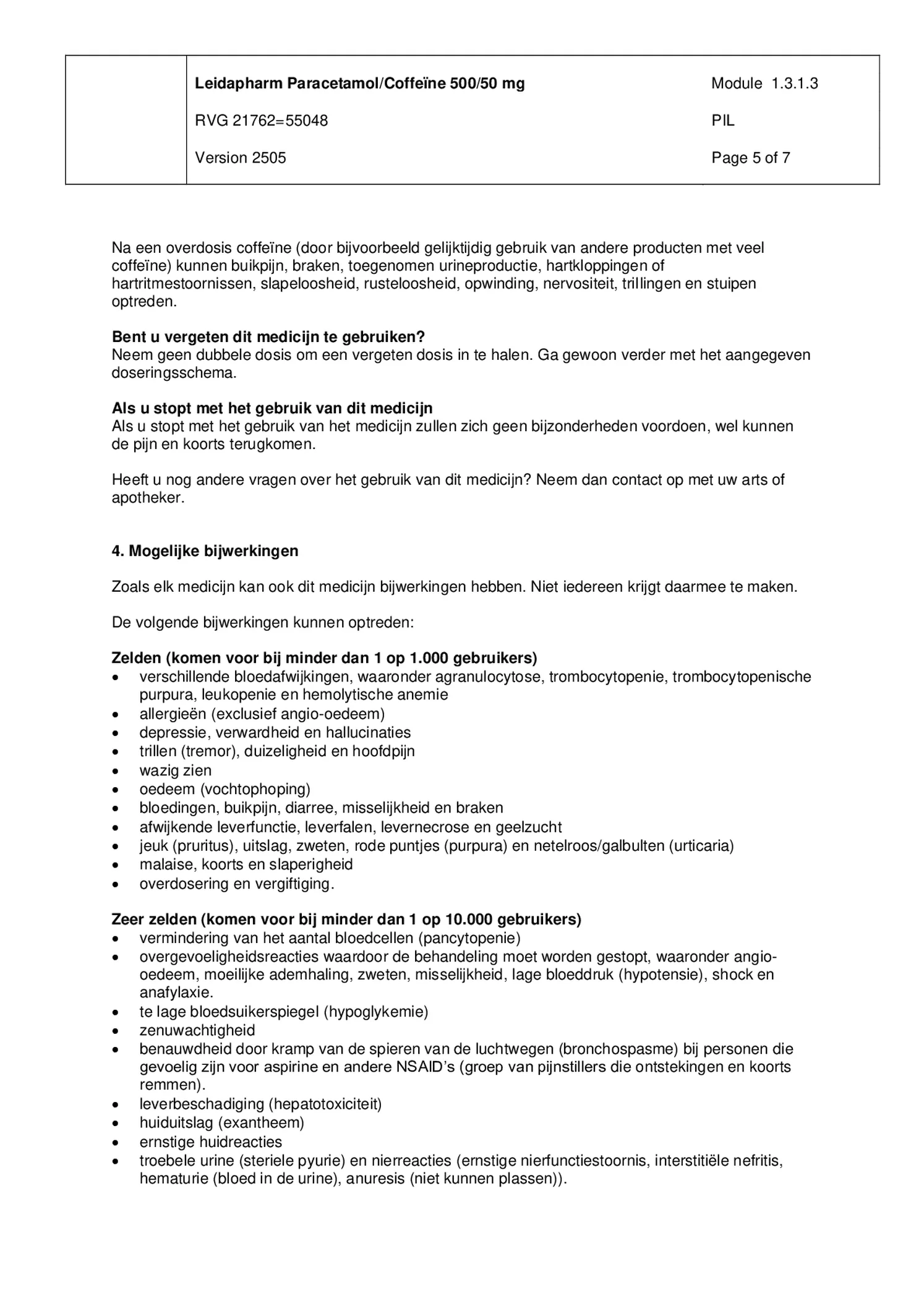 Paracetamol Coffeine Tabletten afbeelding van document #5, bijsluiter